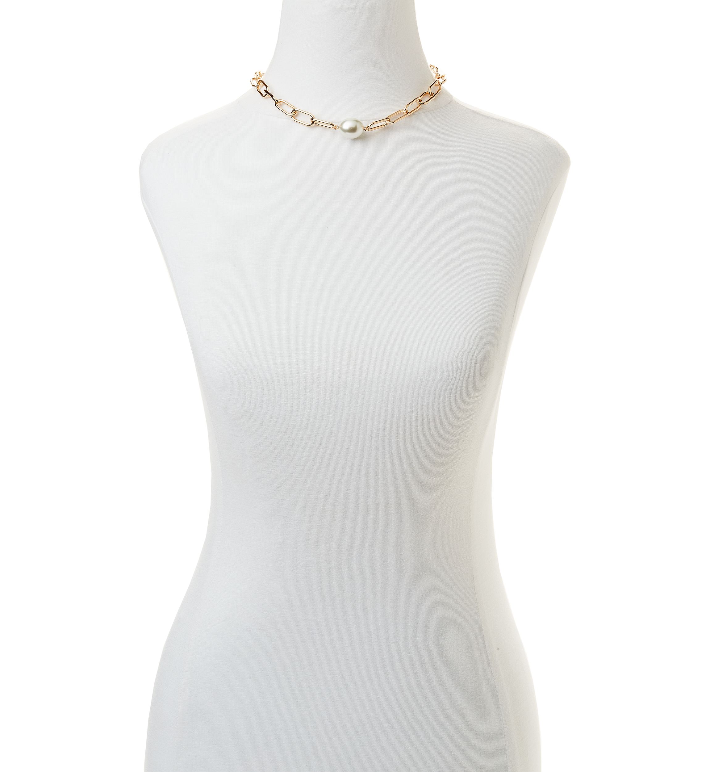 Gold Tone Pearl Multirow Mix Chain Necklace