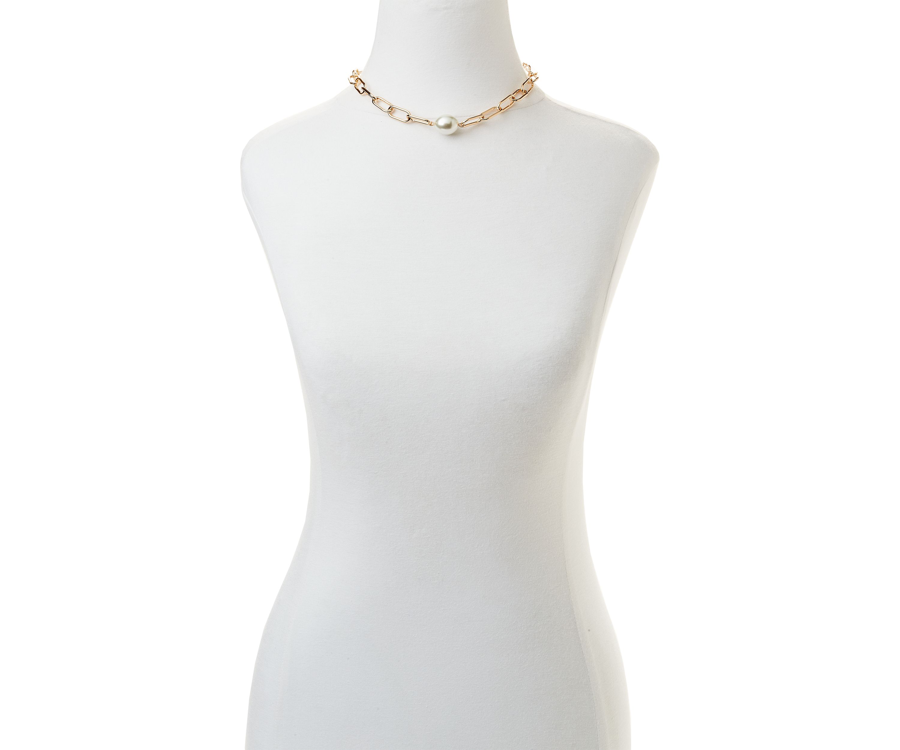 Gold Tone Pearl Multirow Mix Chain Necklace