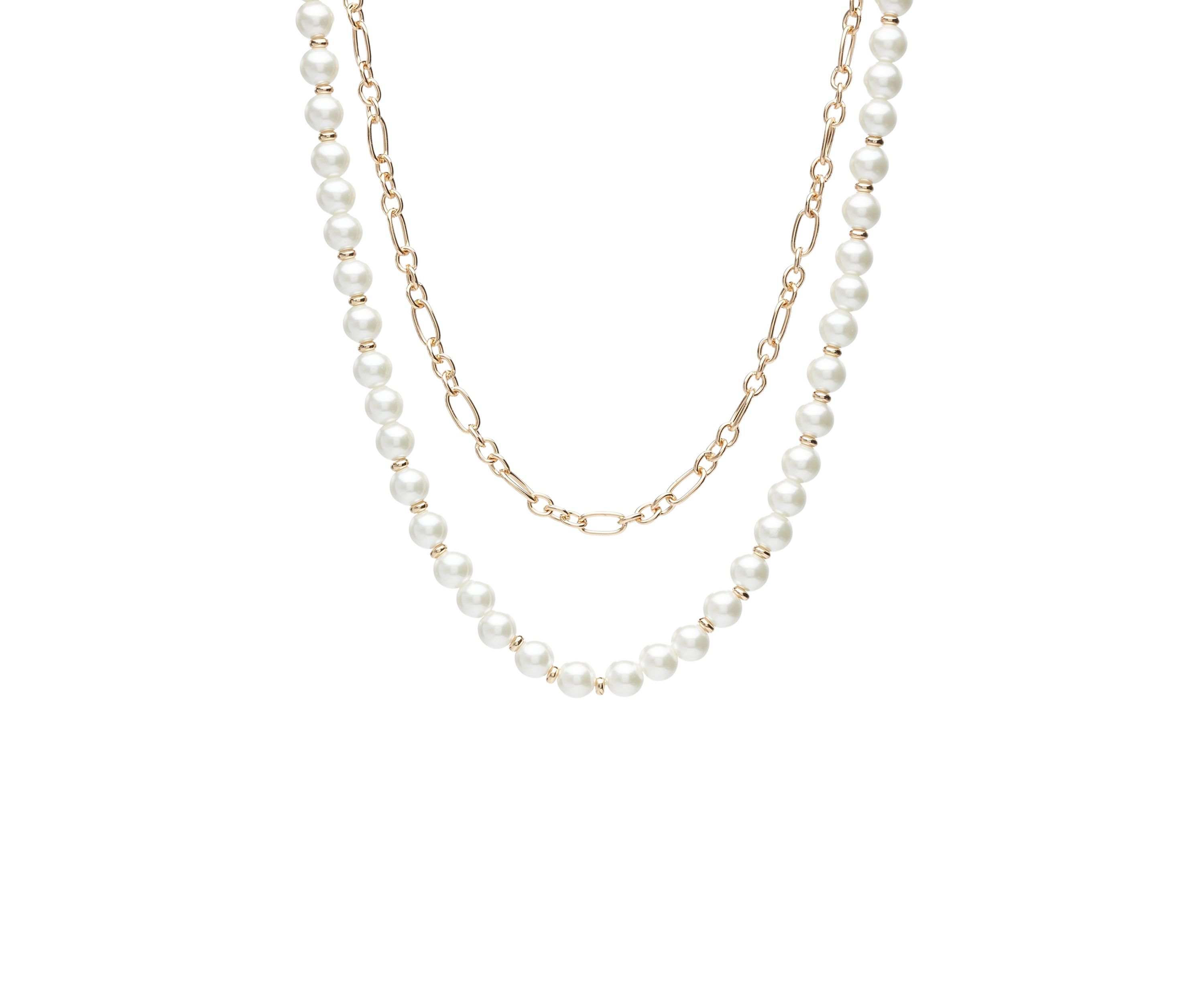 Gold Tone 16" Pearl Multirow Chain Necklace