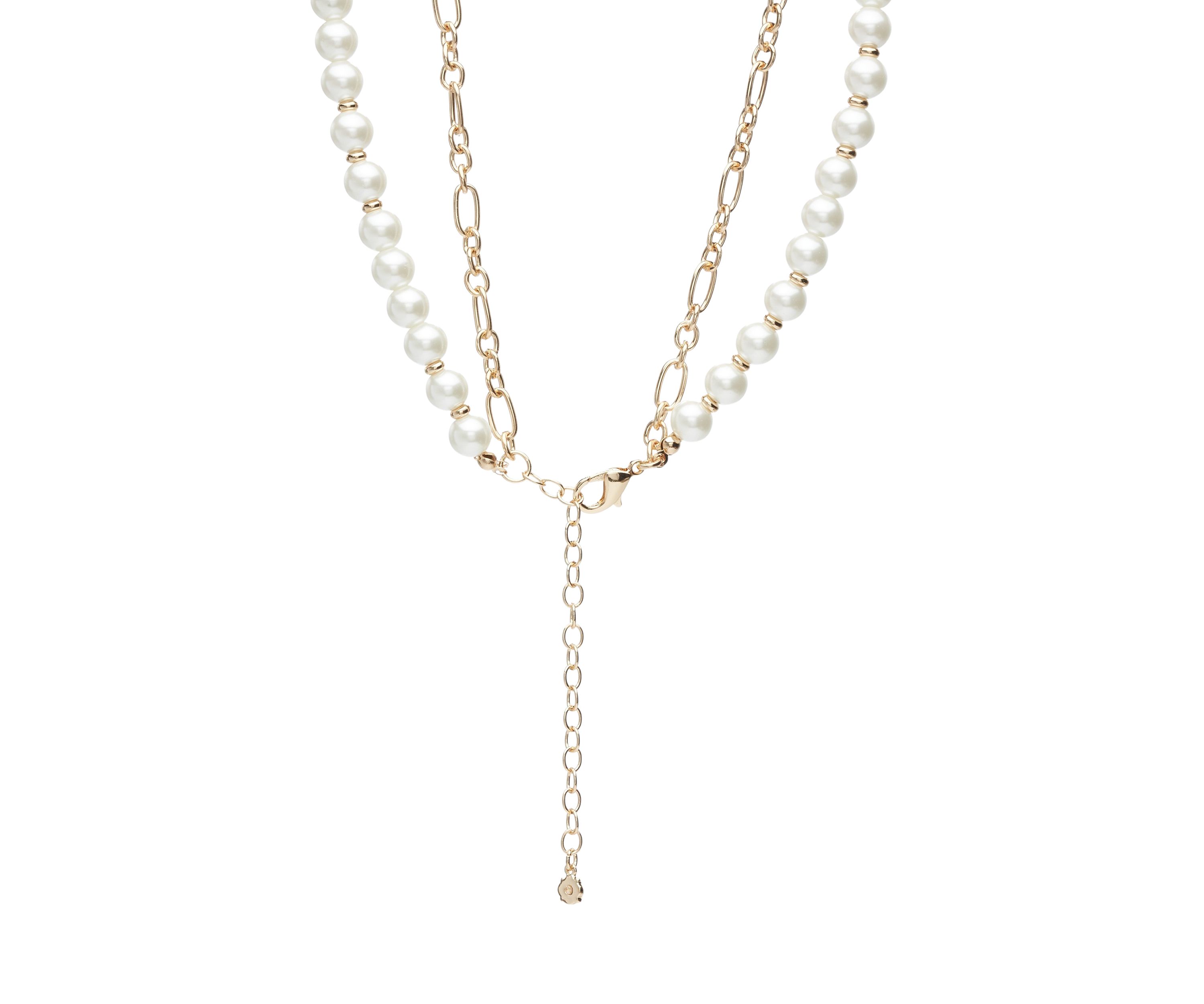 Gold Tone 16" Pearl Multirow Chain Necklace