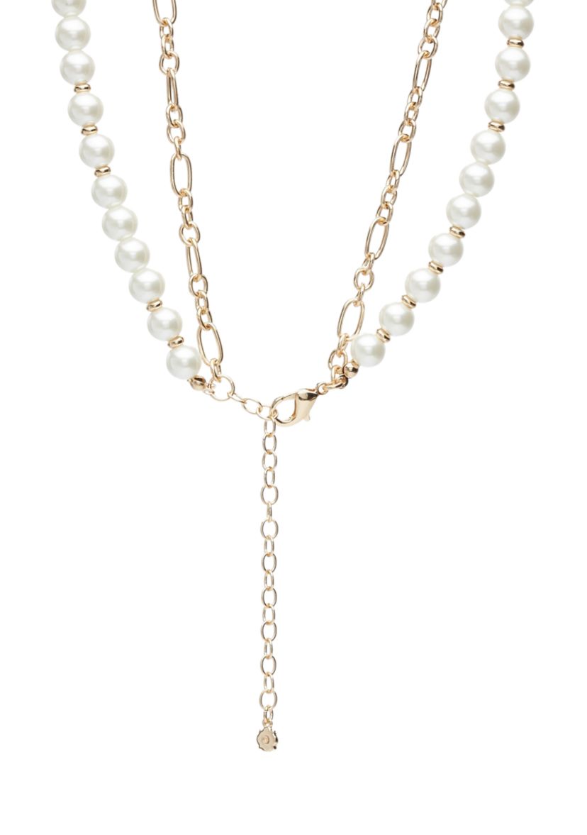Gold Tone 16" Pearl Multirow Chain Necklace