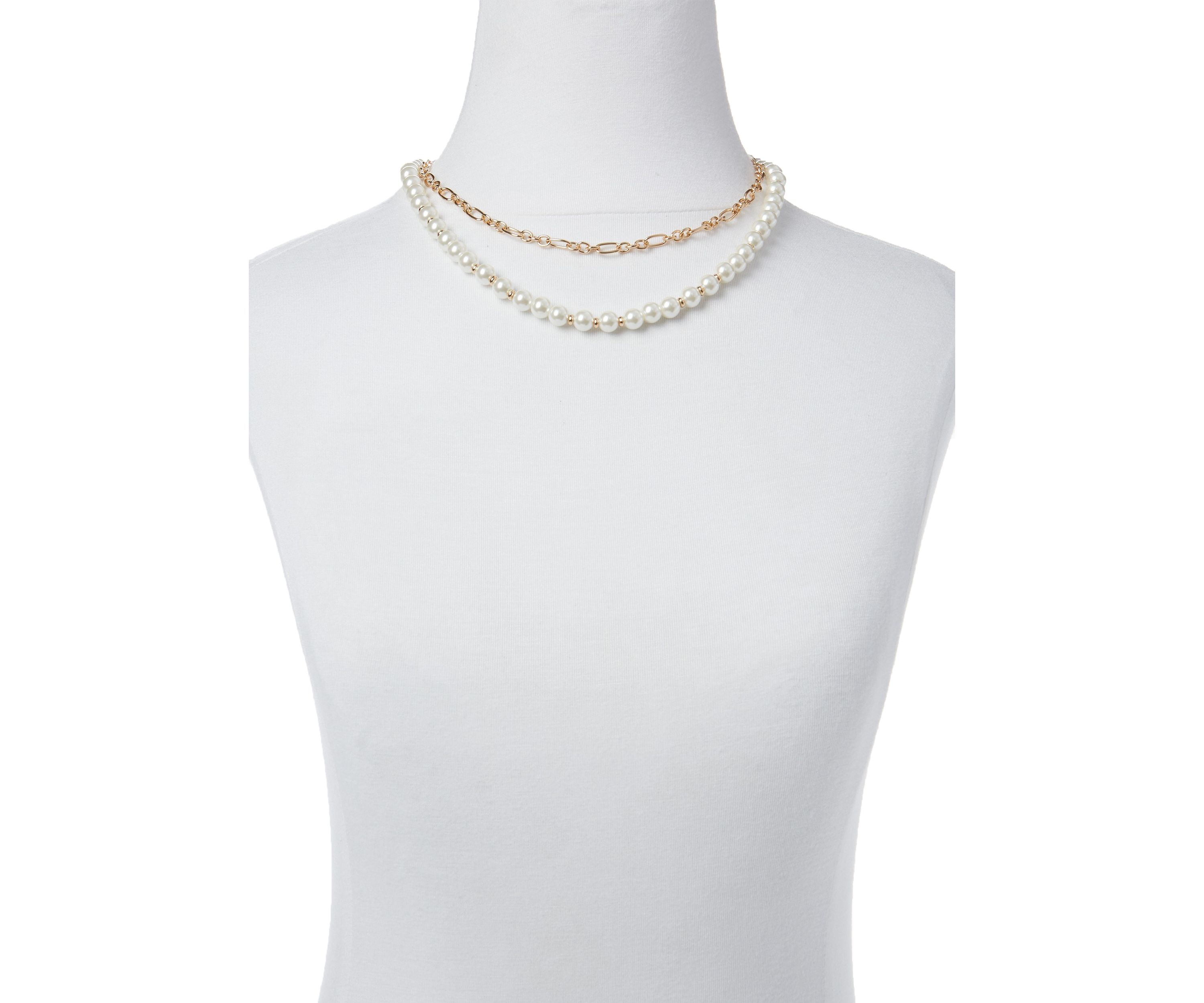 Gold Tone 16" Pearl Multirow Chain Necklace