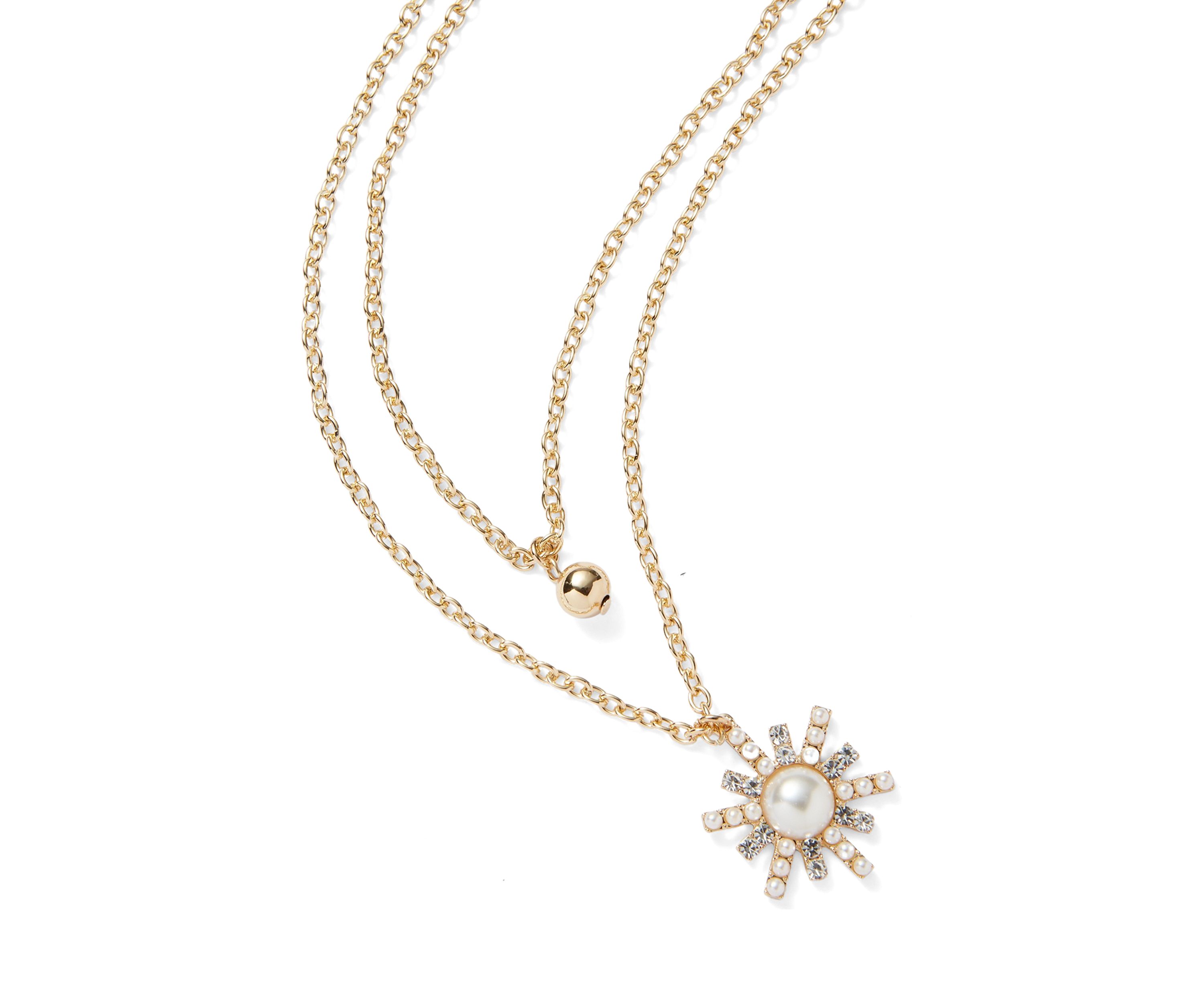 Gold Tone Starburst 2 Row Pendant Necklace