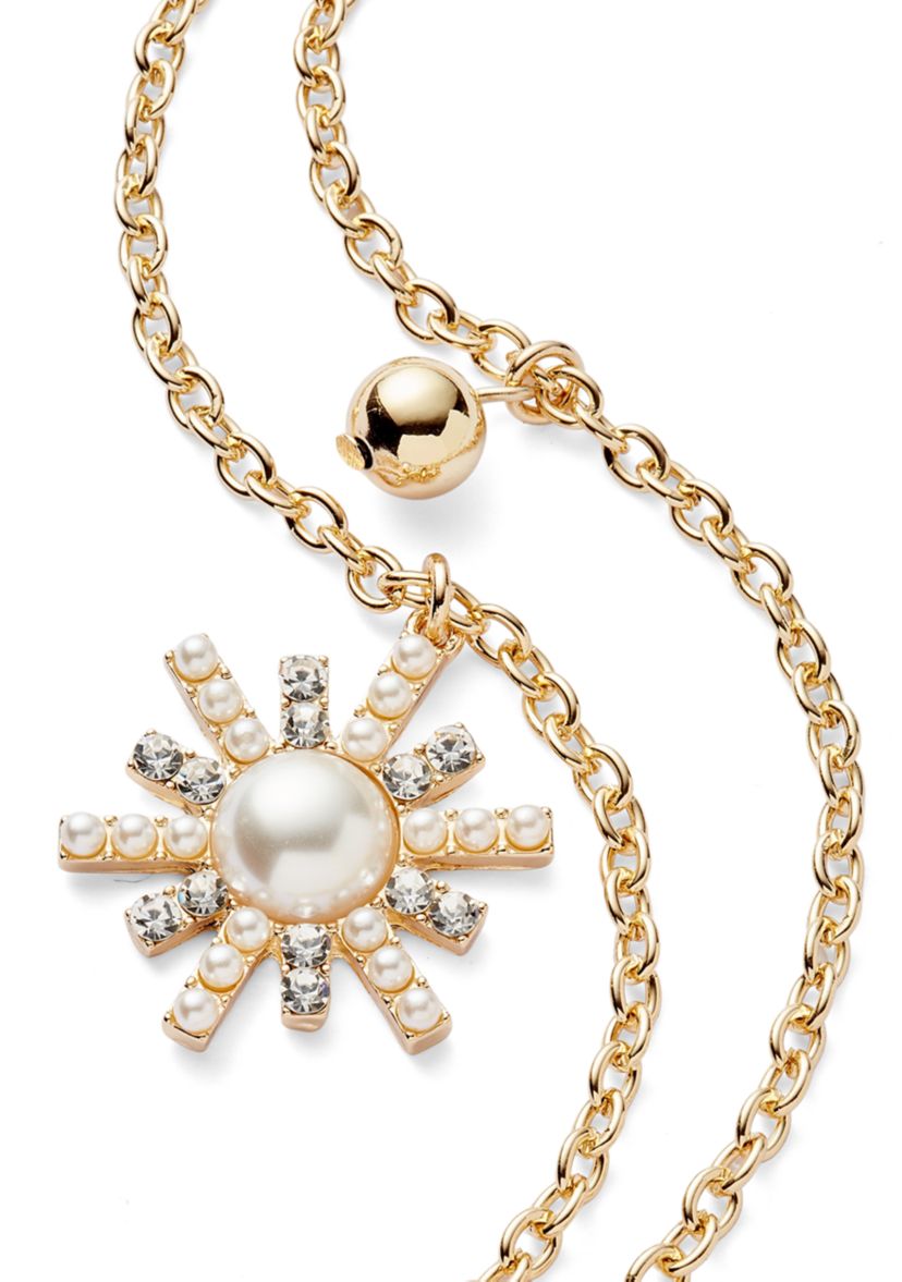 Gold Tone Starburst 2 Row Pendant Necklace