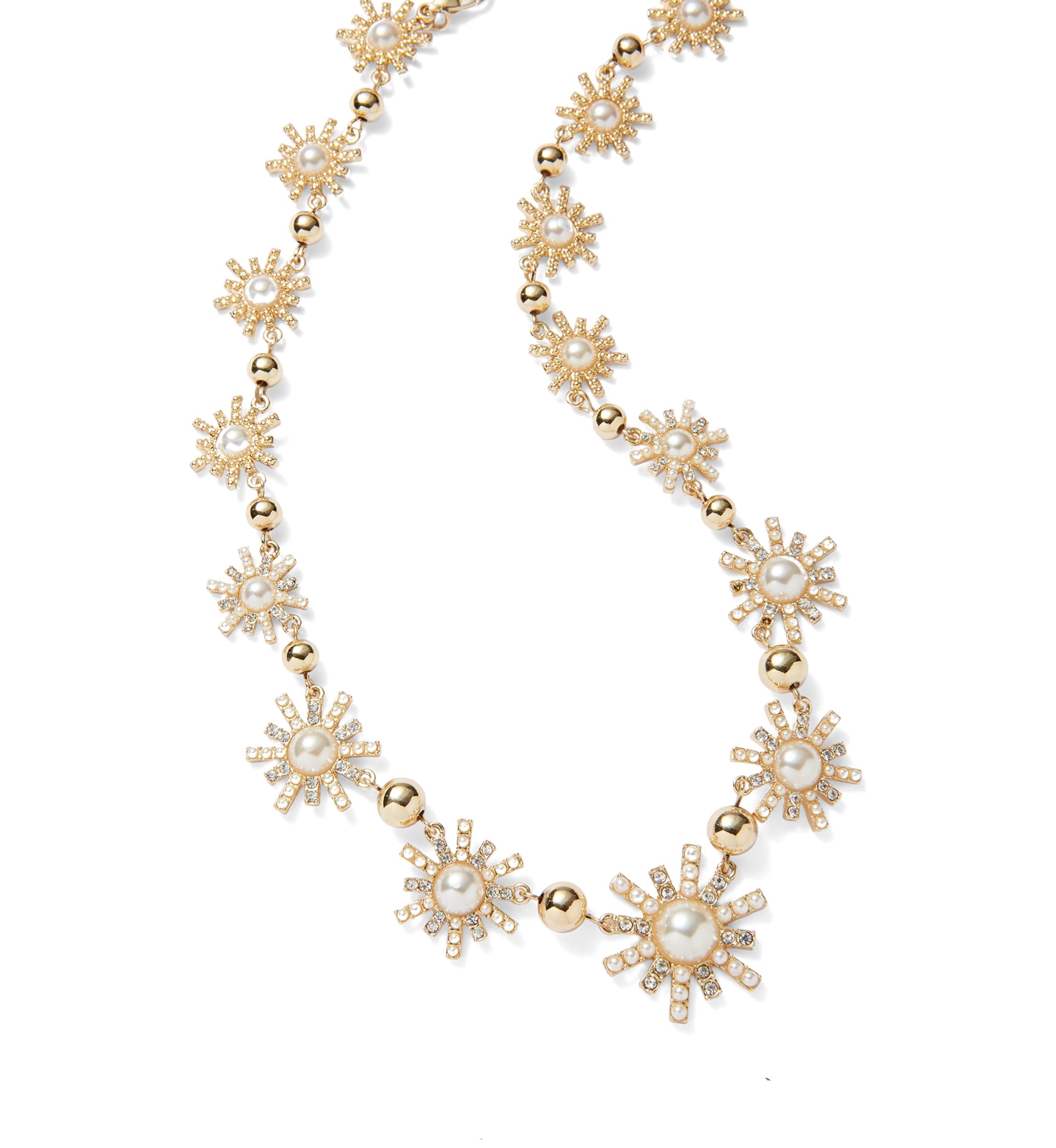 Gold Tone Starburst Pearl Collar Necklace