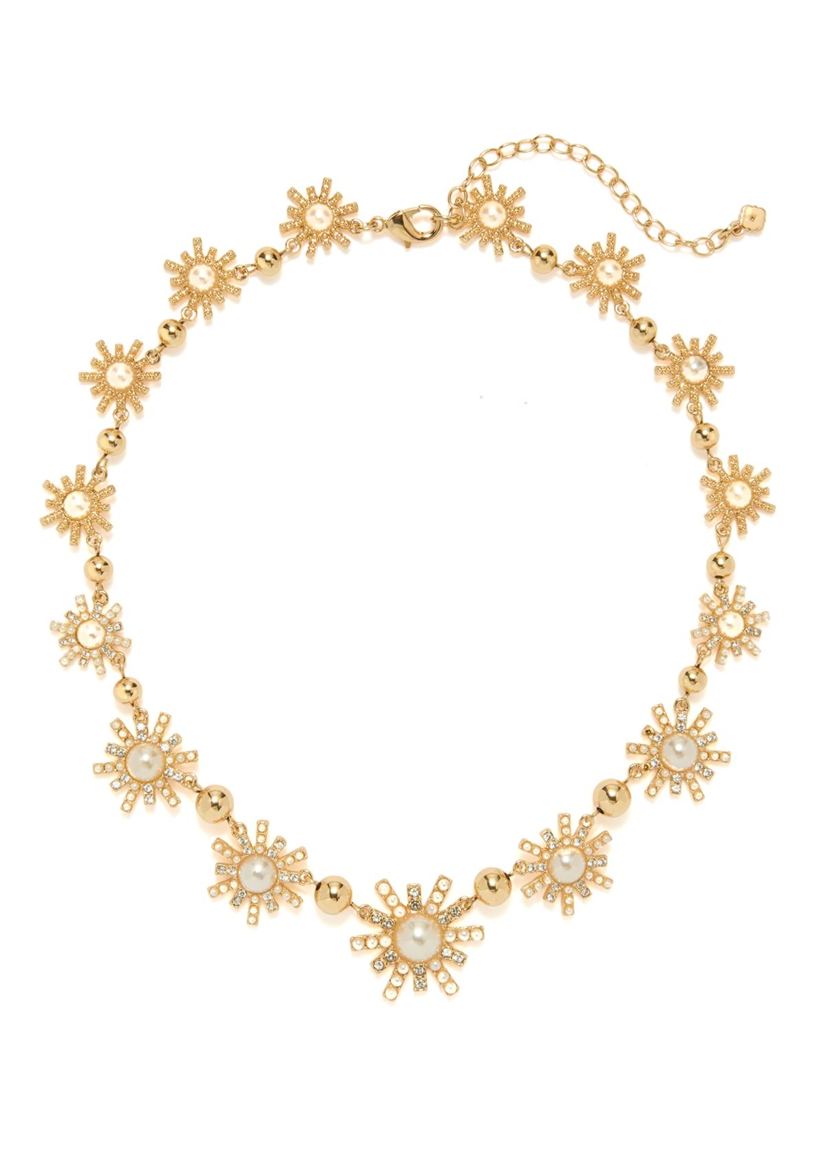 Gold Tone Starburst Pearl Collar Necklace