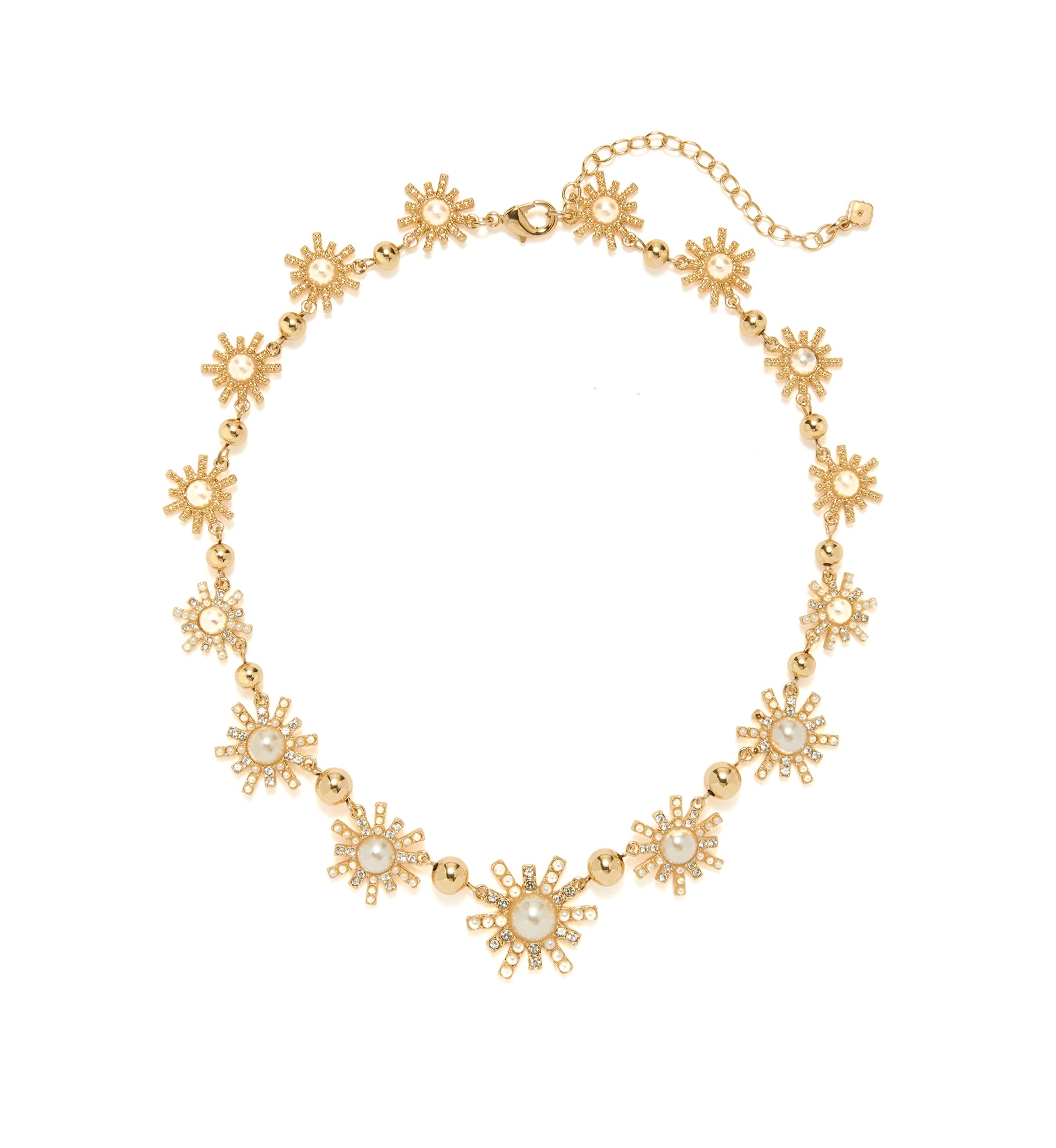 Gold Tone Starburst Pearl Collar Necklace