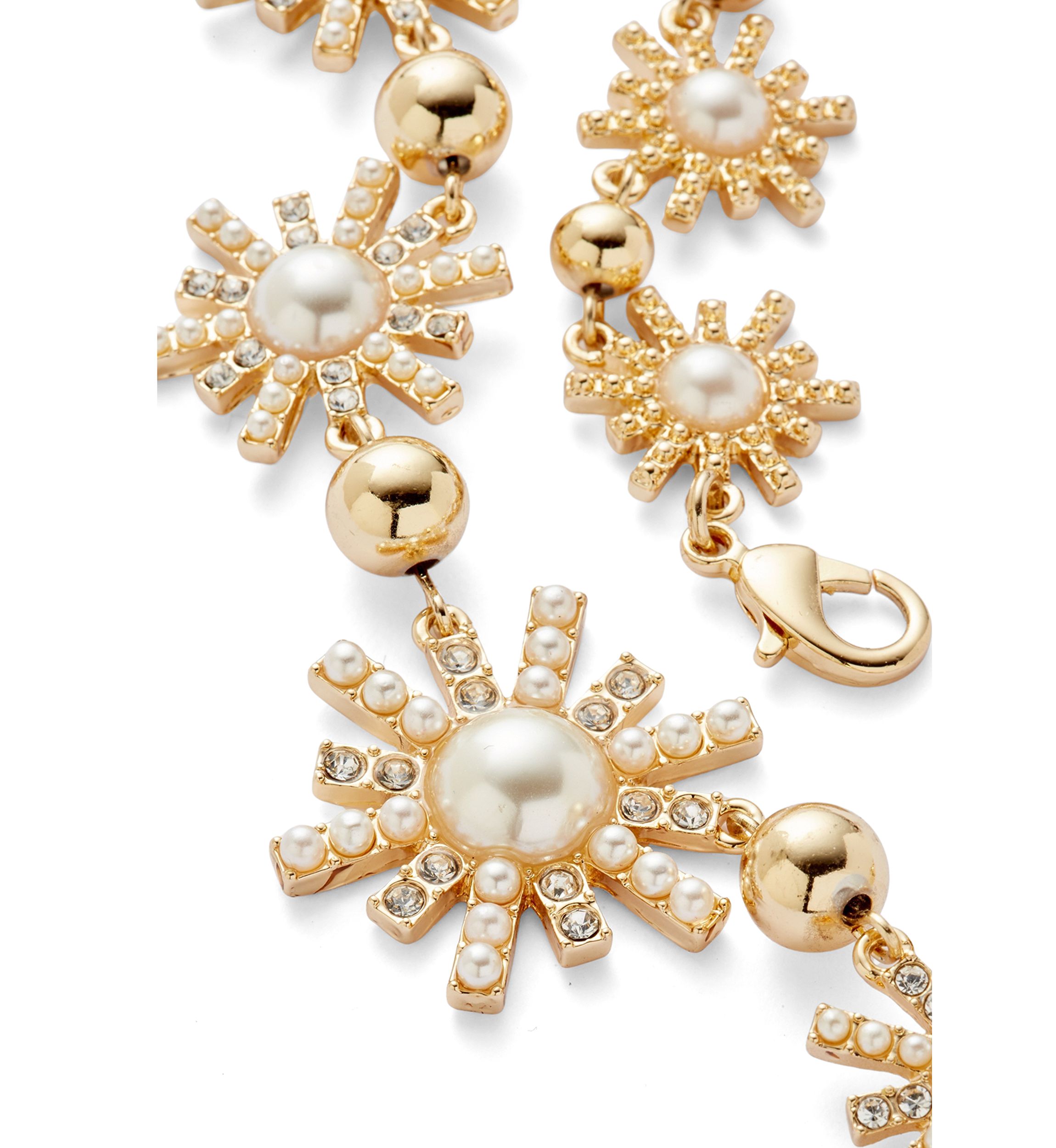 Gold Tone Starburst Pearl Collar Necklace