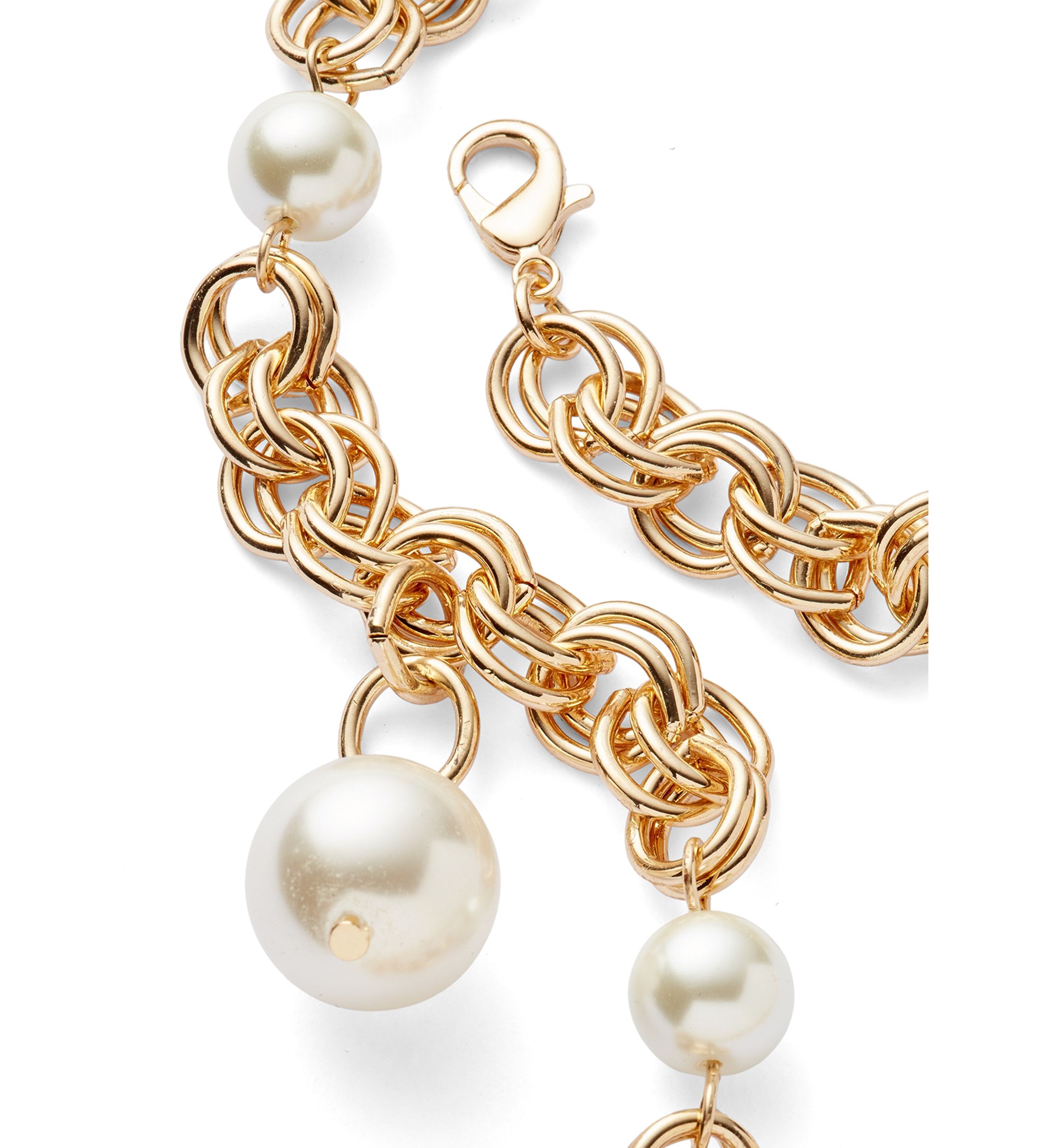 Gold Tone Pearl Link Y Necklace