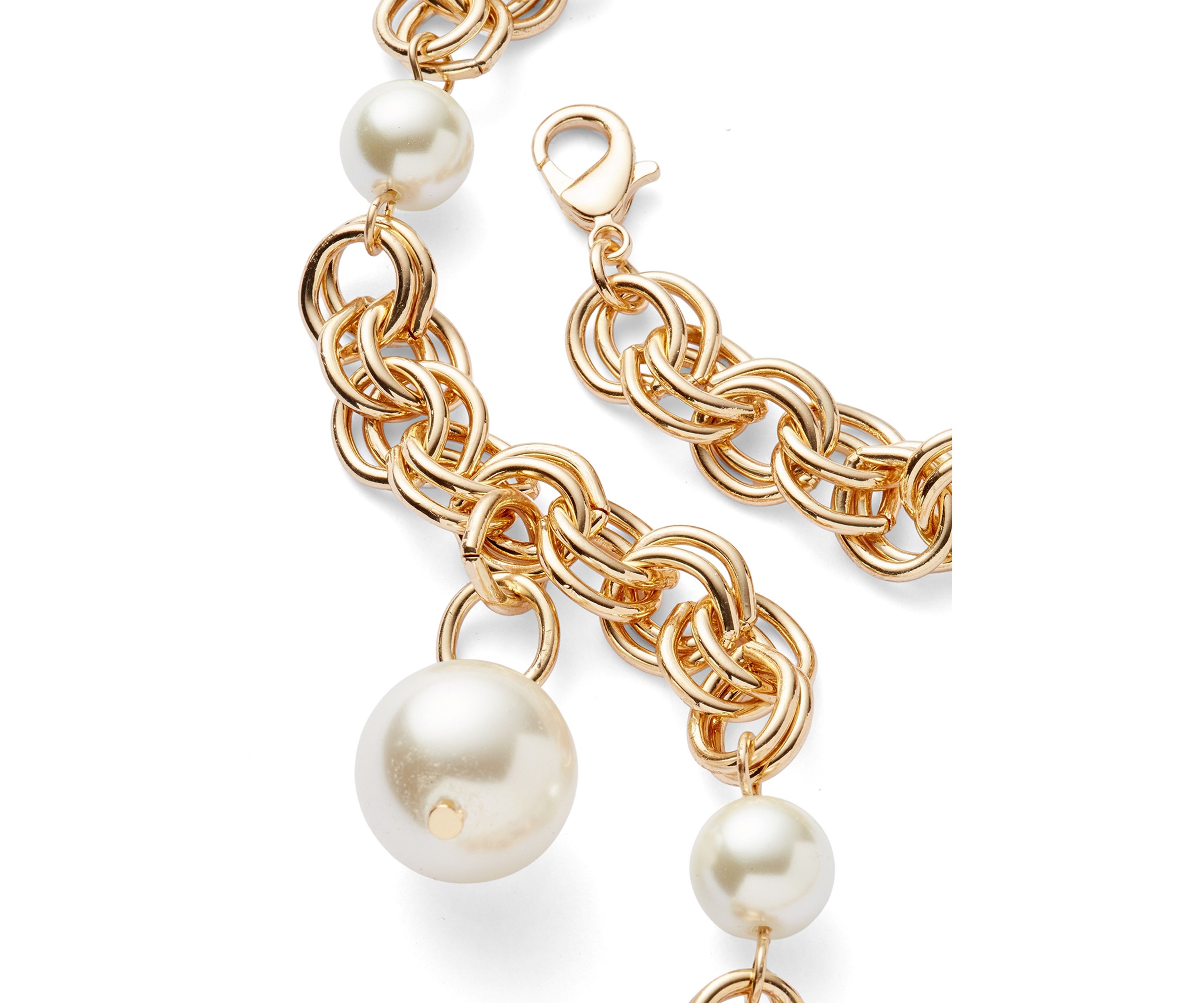 Gold Tone Pearl Link Y Necklace