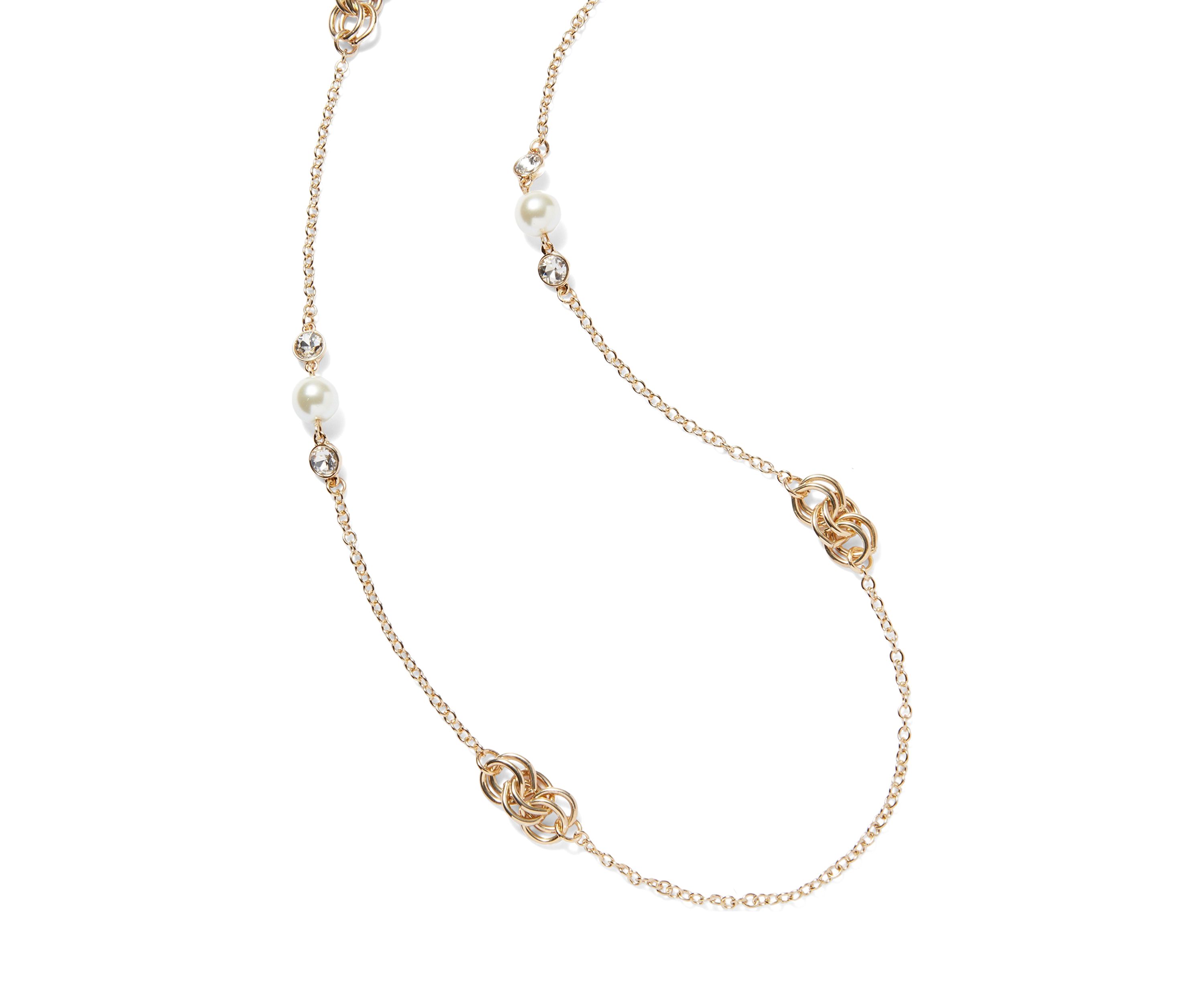 Gold Tone Pearl Link Strand Necklace