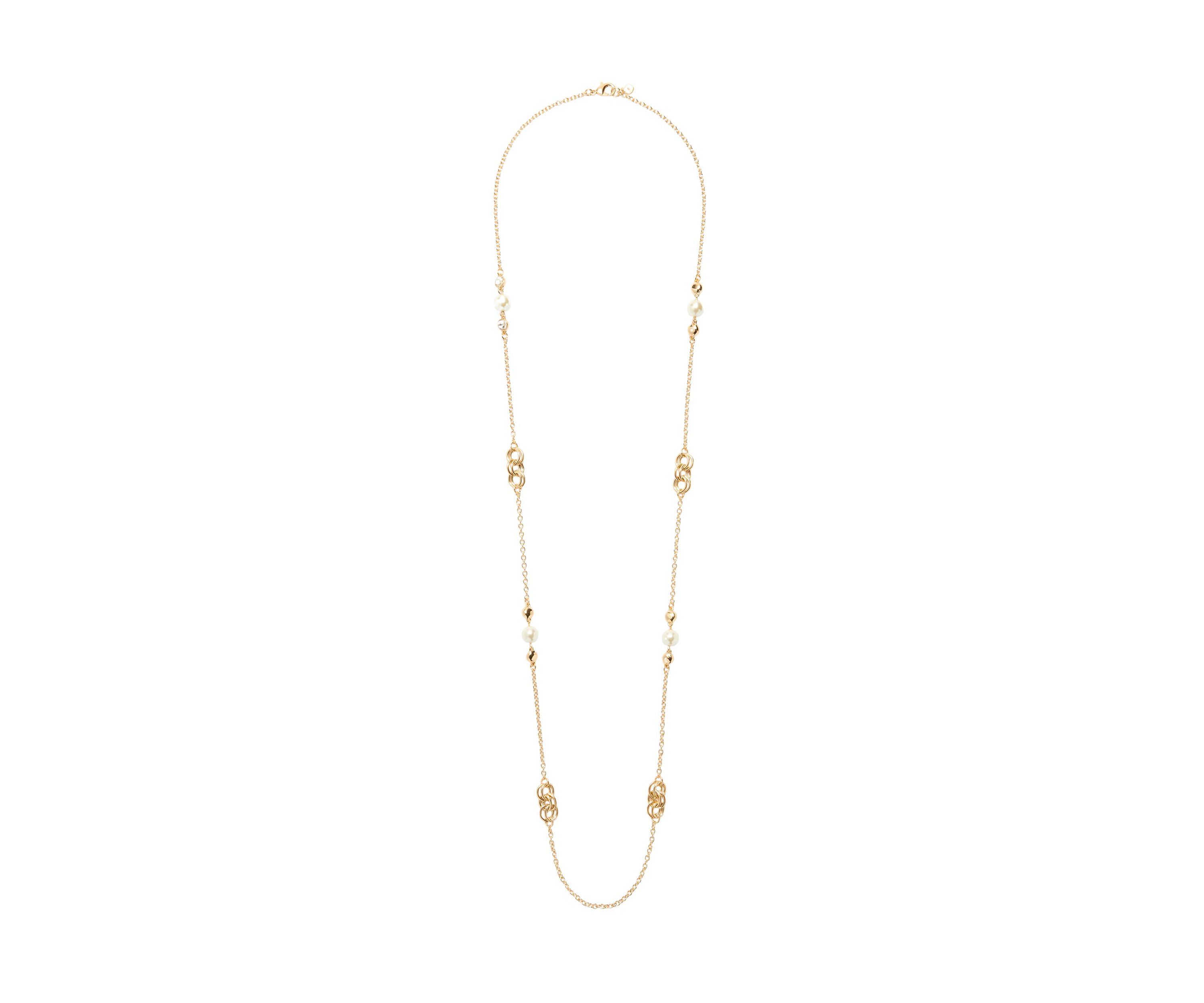 Gold Tone Pearl Link Strand Necklace
