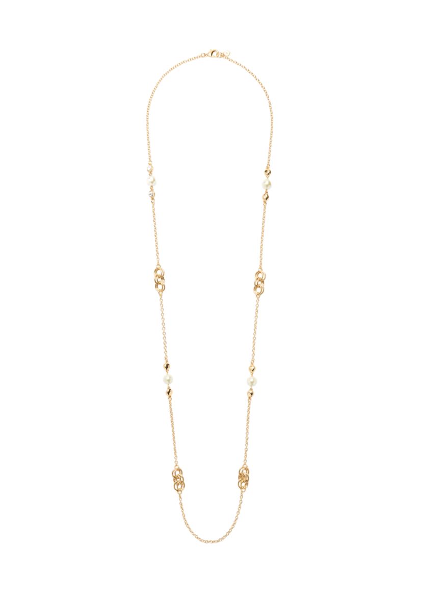 Gold Tone Pearl Link Strand Necklace