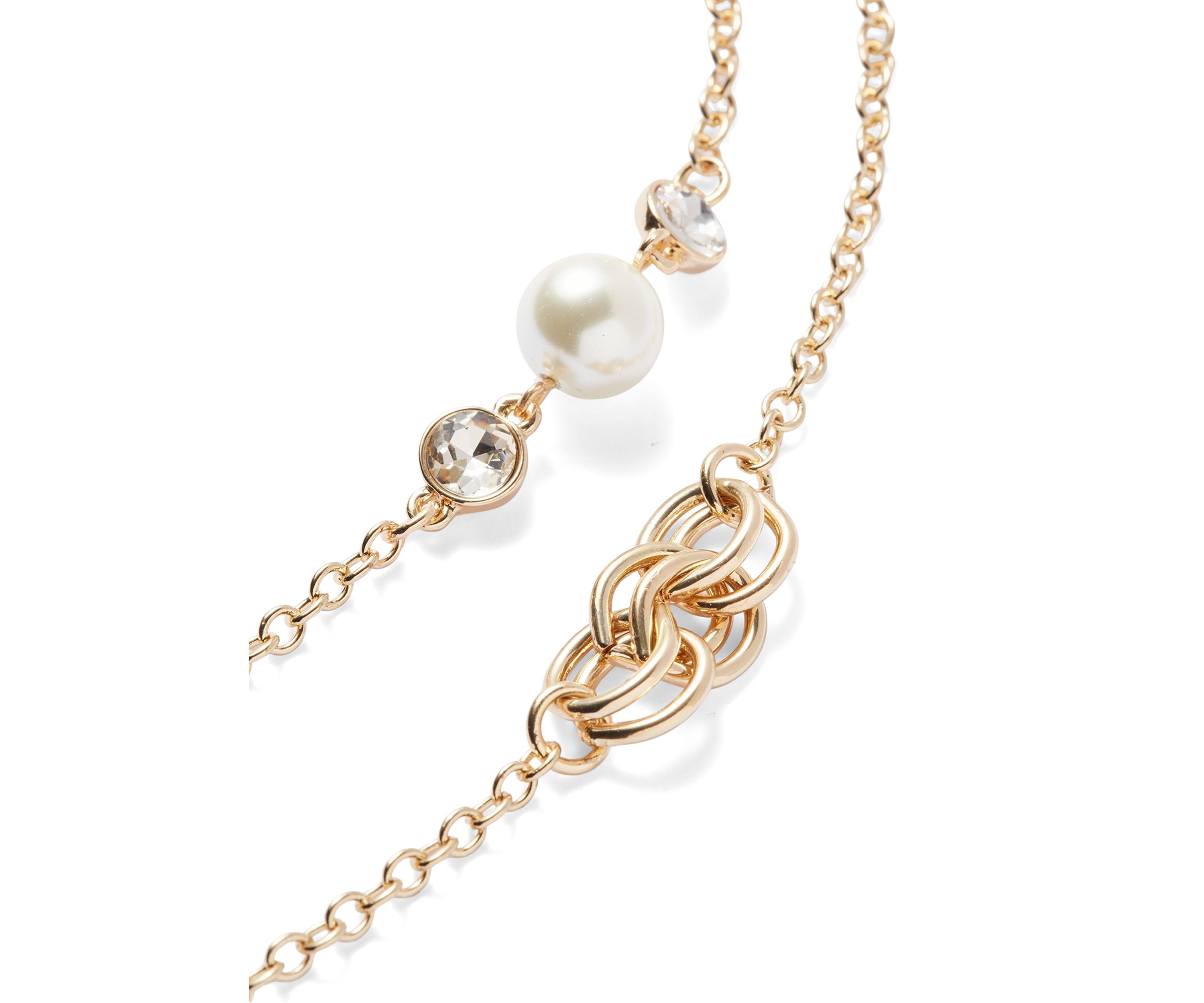 Gold Tone Pearl Link Strand Necklace