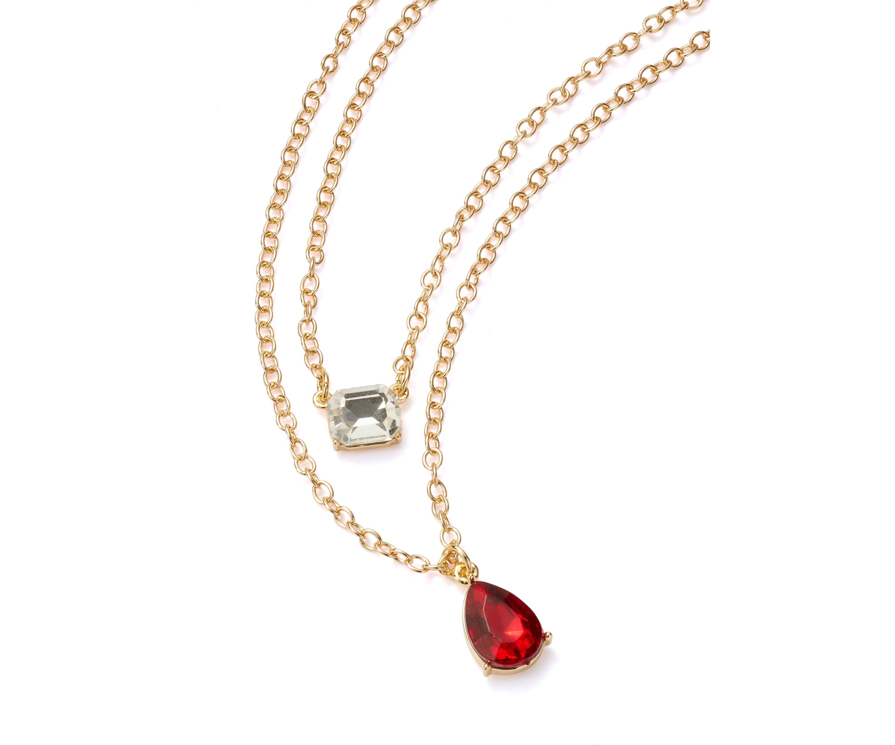 Gold Tone Mix Stone Multi Row Necklace
