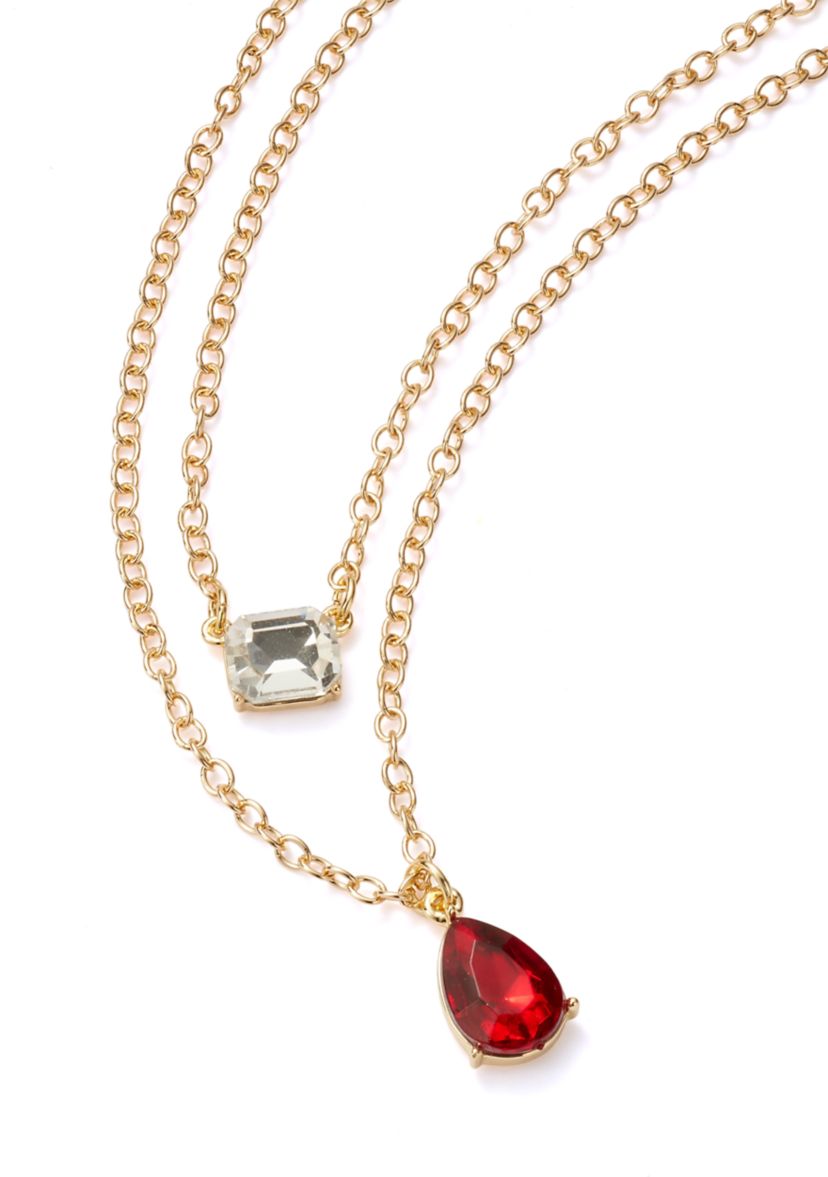 Gold Tone Mix Stone Multi Row Necklace