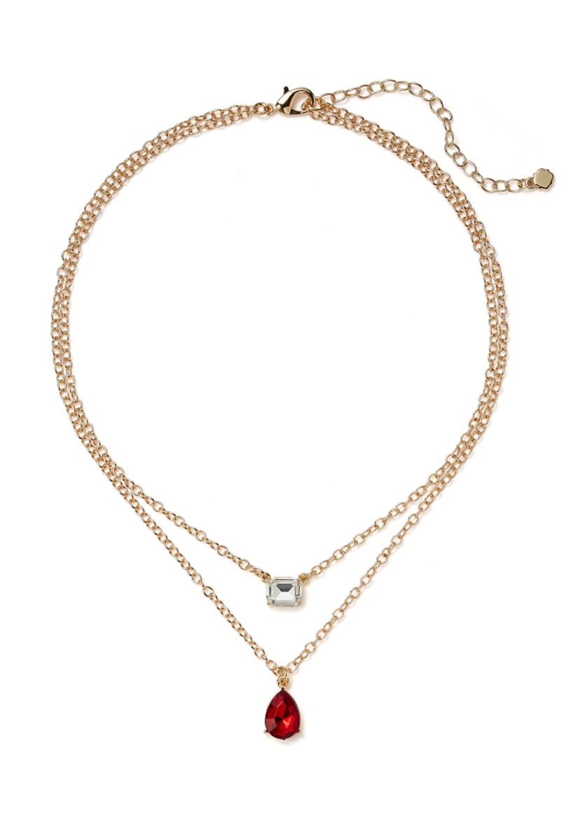 Gold Tone Mix Stone Multi Row Necklace