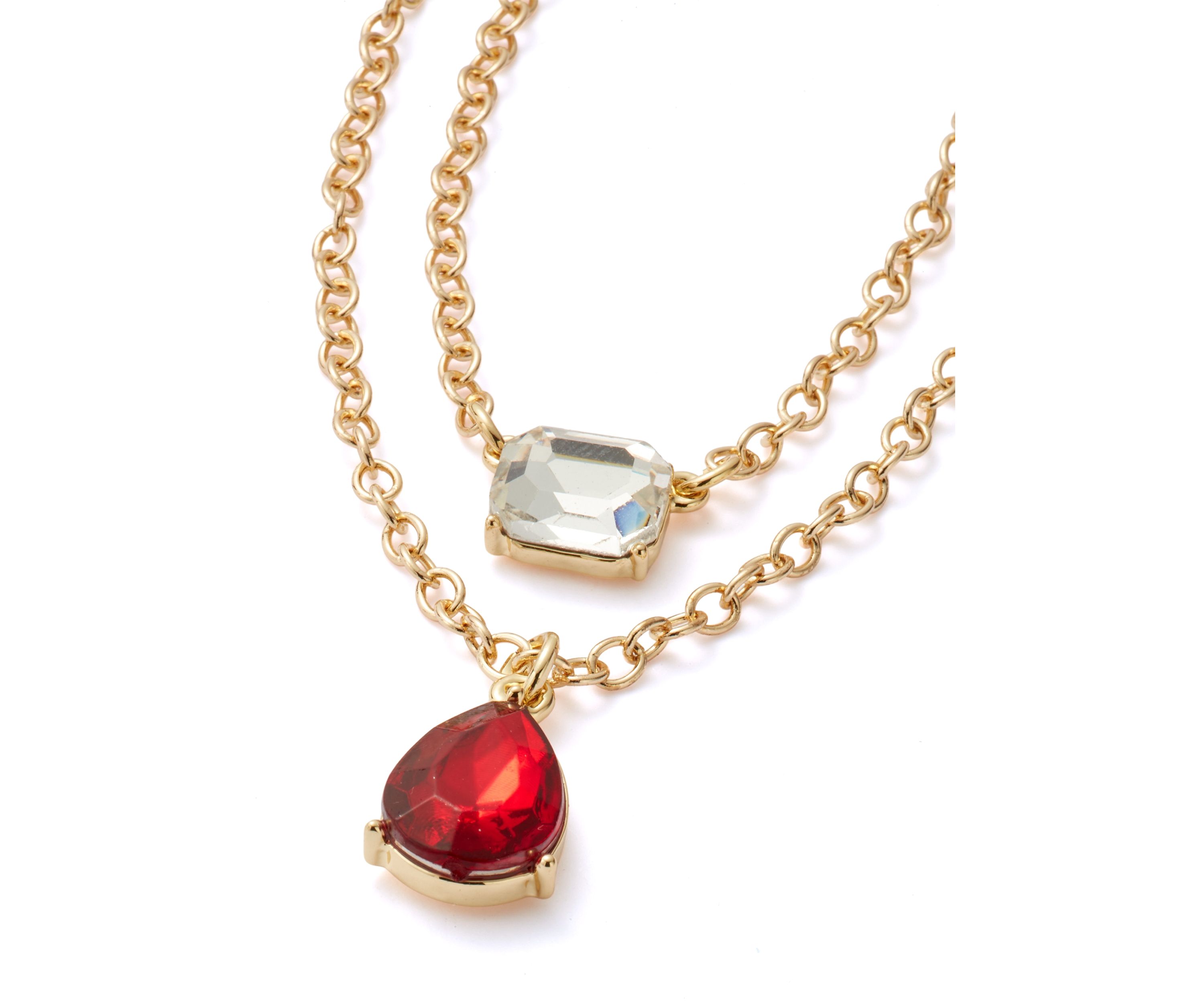 Gold Tone Mix Stone Multi Row Necklace