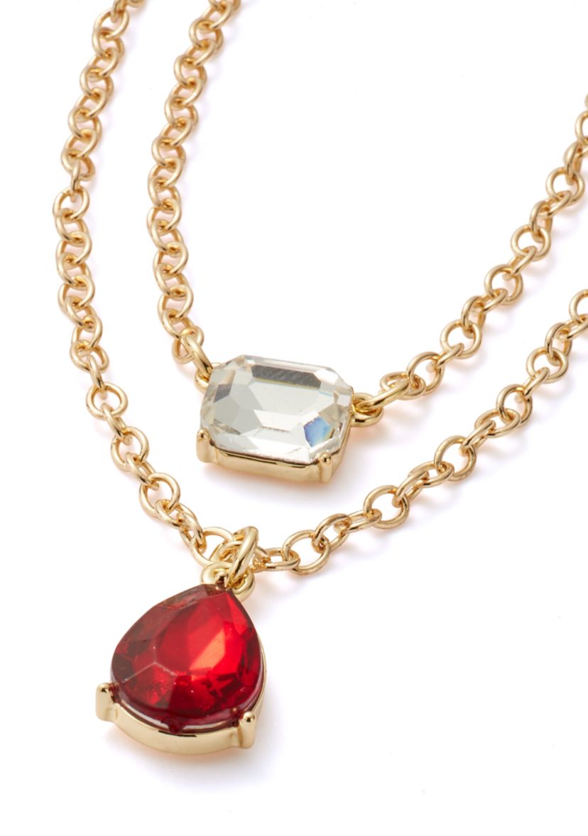 Gold Tone Mix Stone Multi Row Necklace