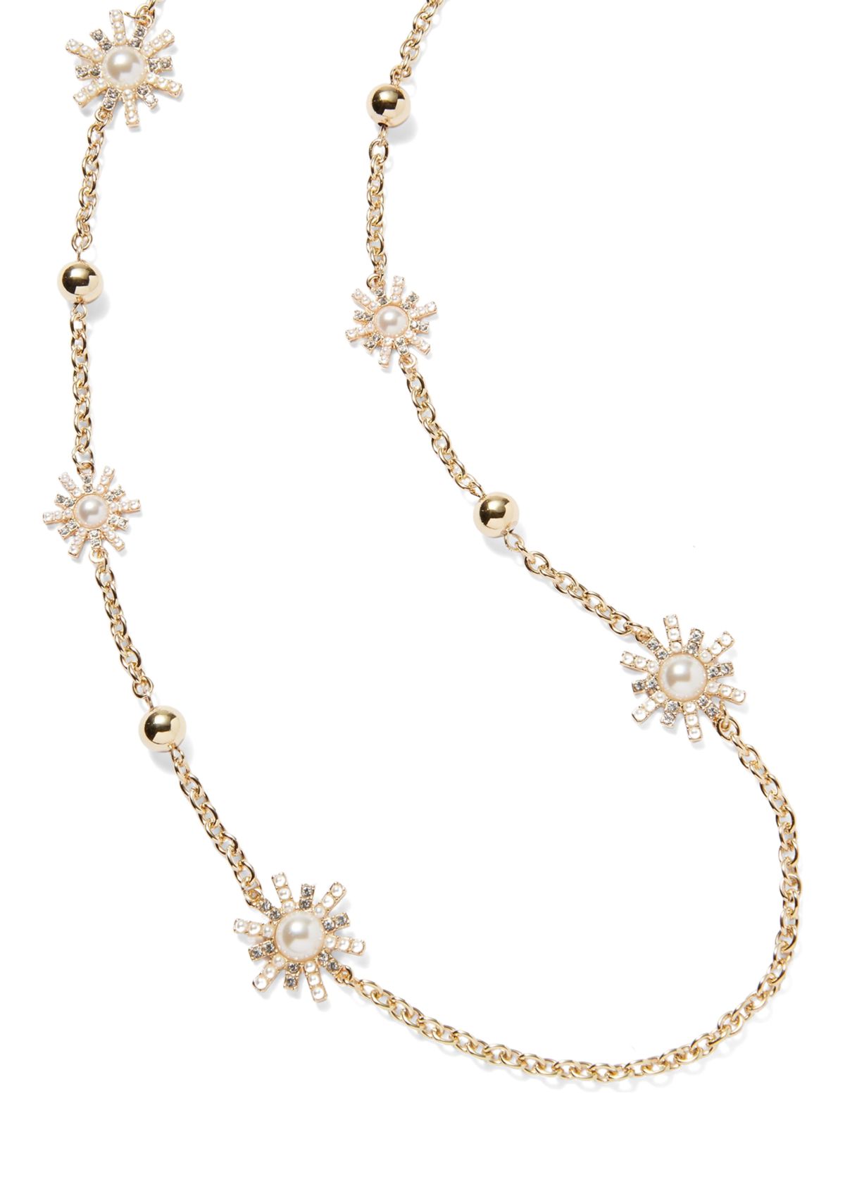 Gold Tone Starburst Long Strand Necklace