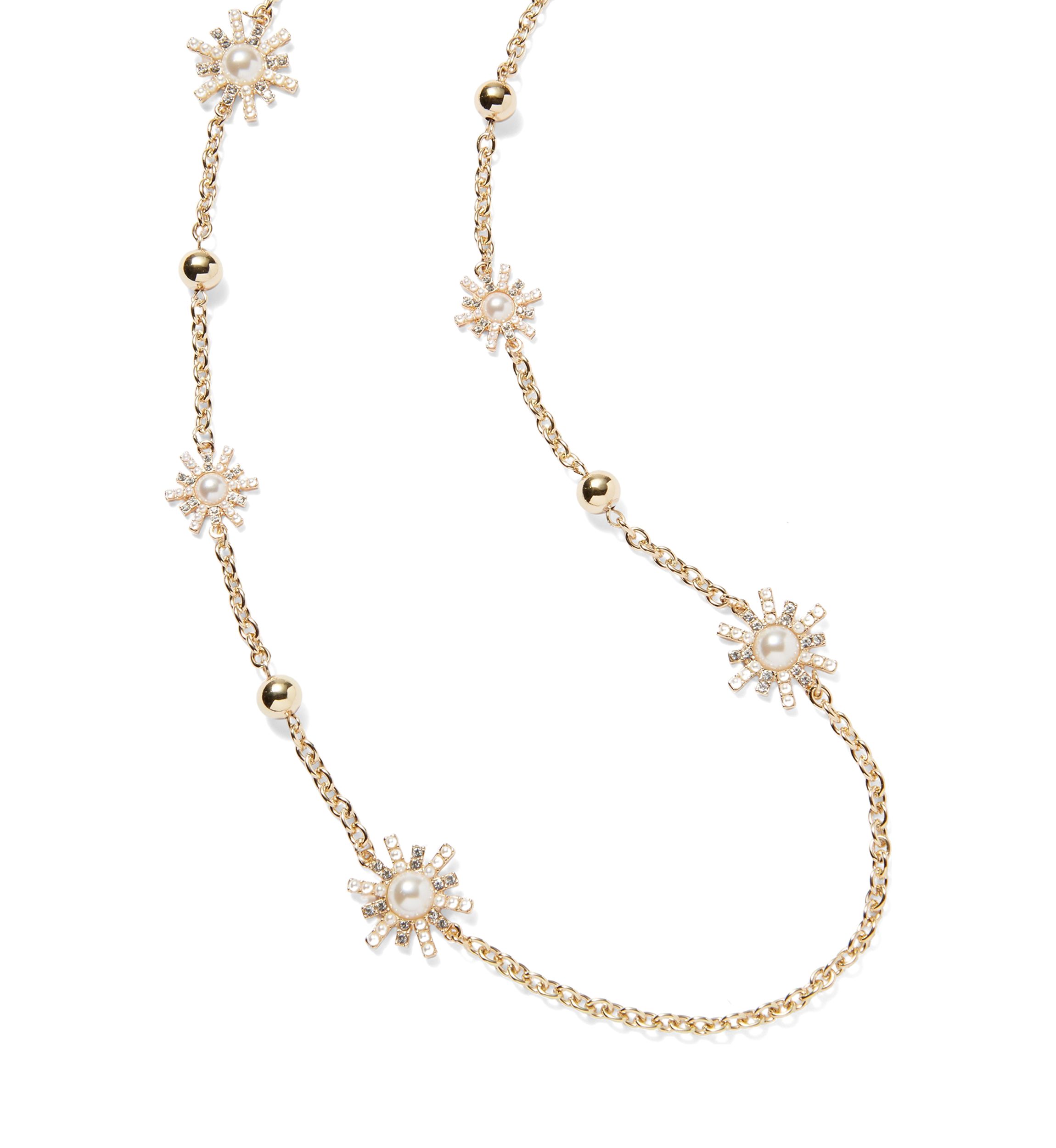 Gold Tone Starburst Long Strand Necklace