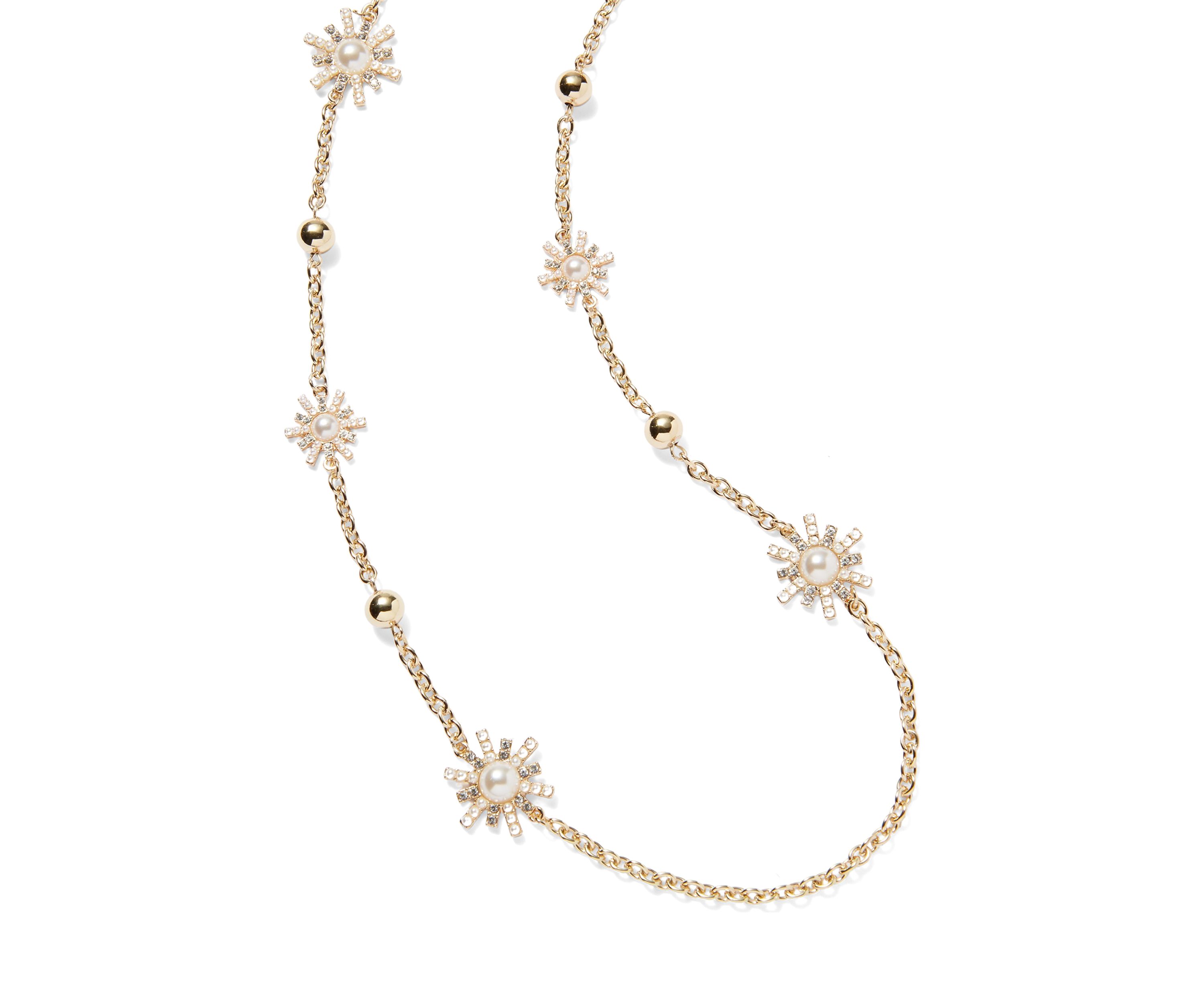 Gold Tone Starburst Long Strand Necklace