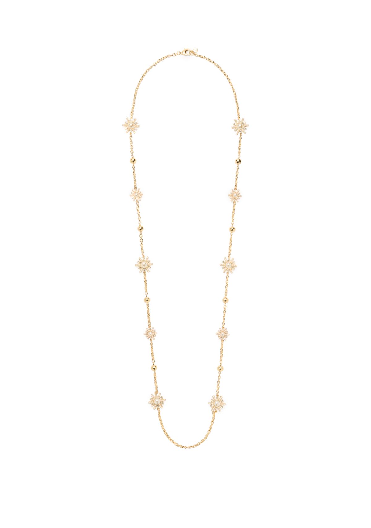 Gold Tone Starburst Long Strand Necklace