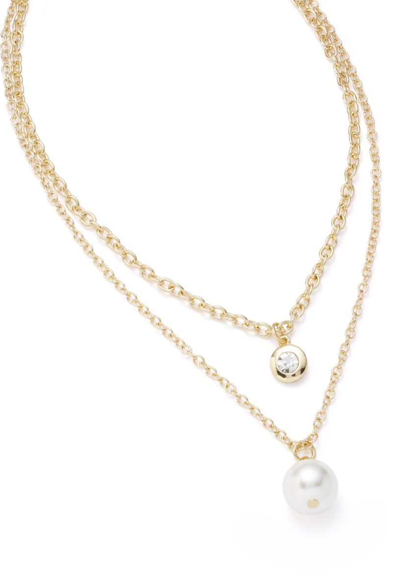 Gold Tone Pearl Multi Row Necklace
