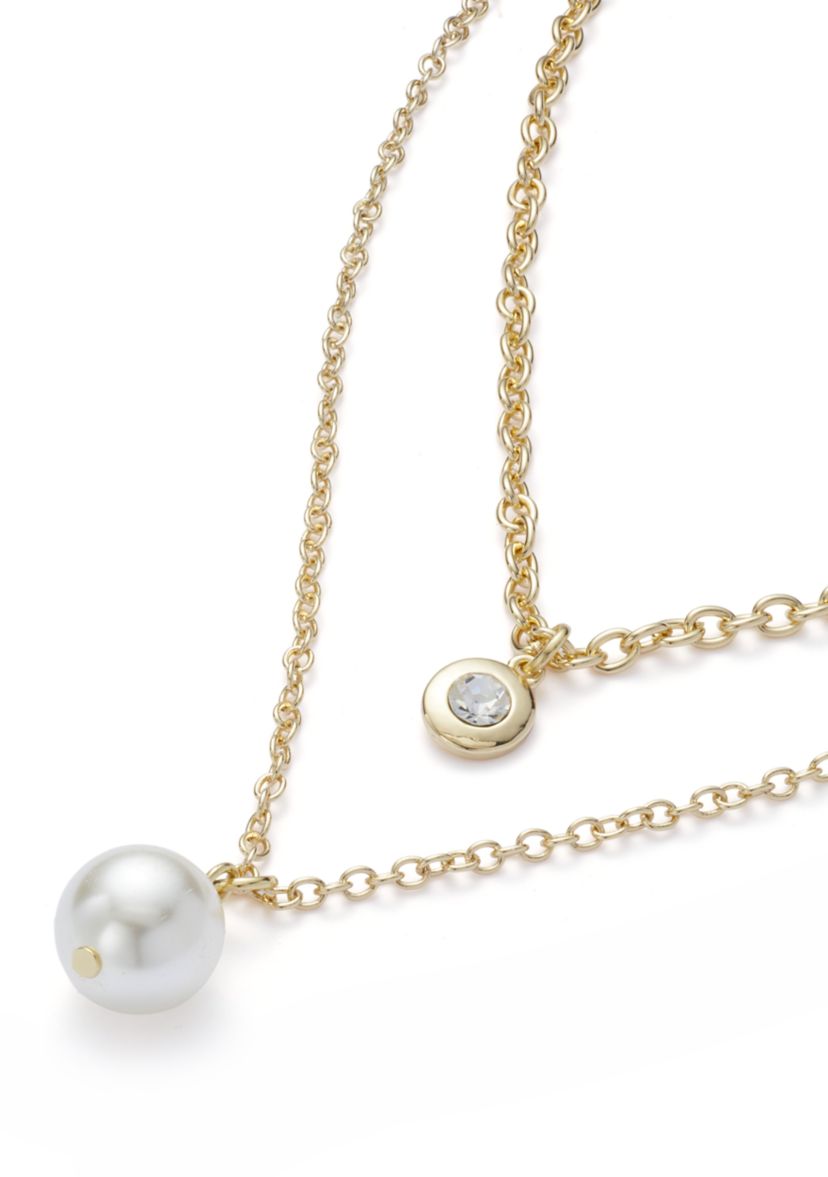 Gold Tone Pearl Multi Row Necklace
