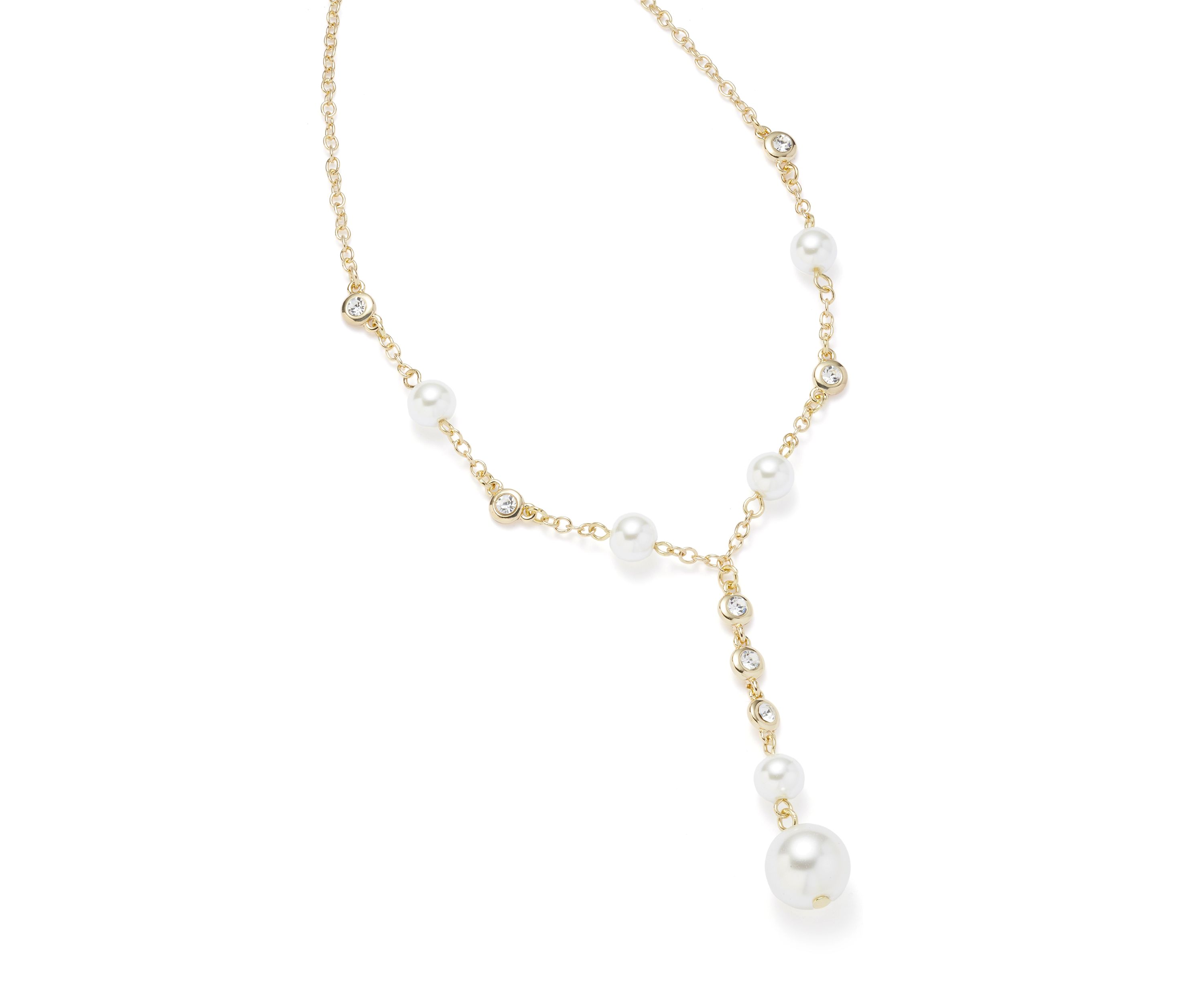 Gold Tone Pearl Bezel Y Necklace
