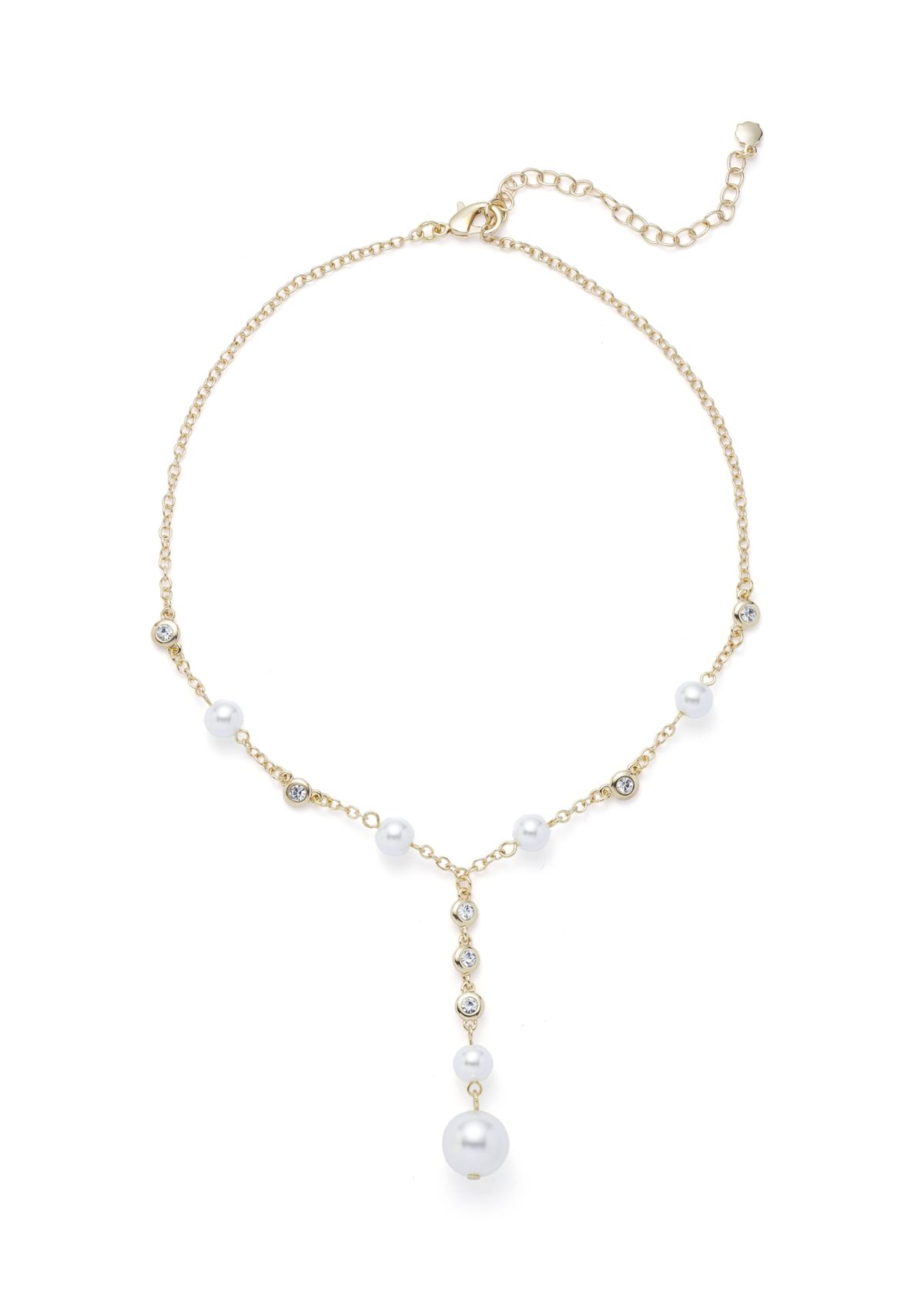 Gold Tone Pearl Bezel Y Necklace