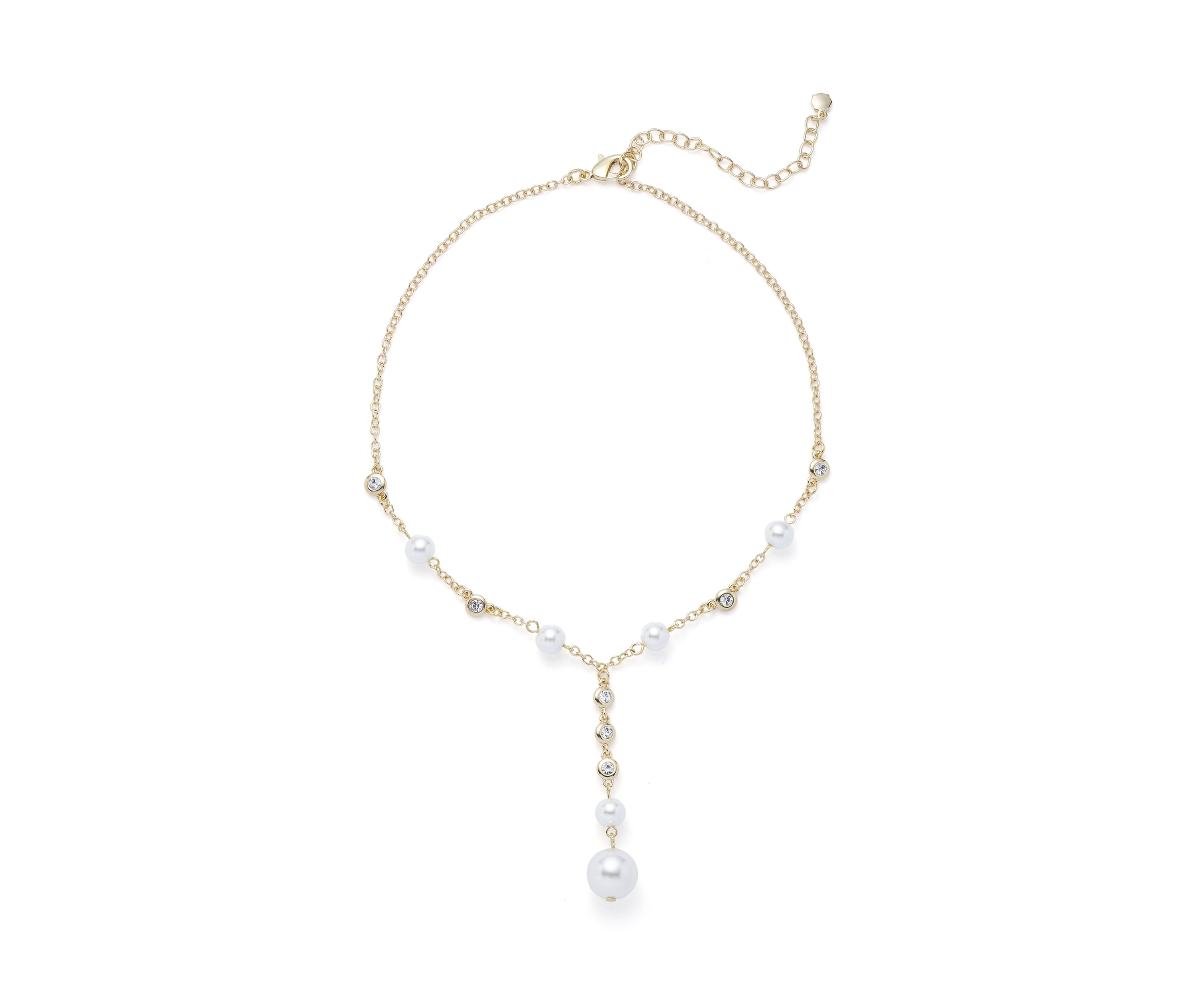 Gold Tone Pearl Bezel Y Necklace
