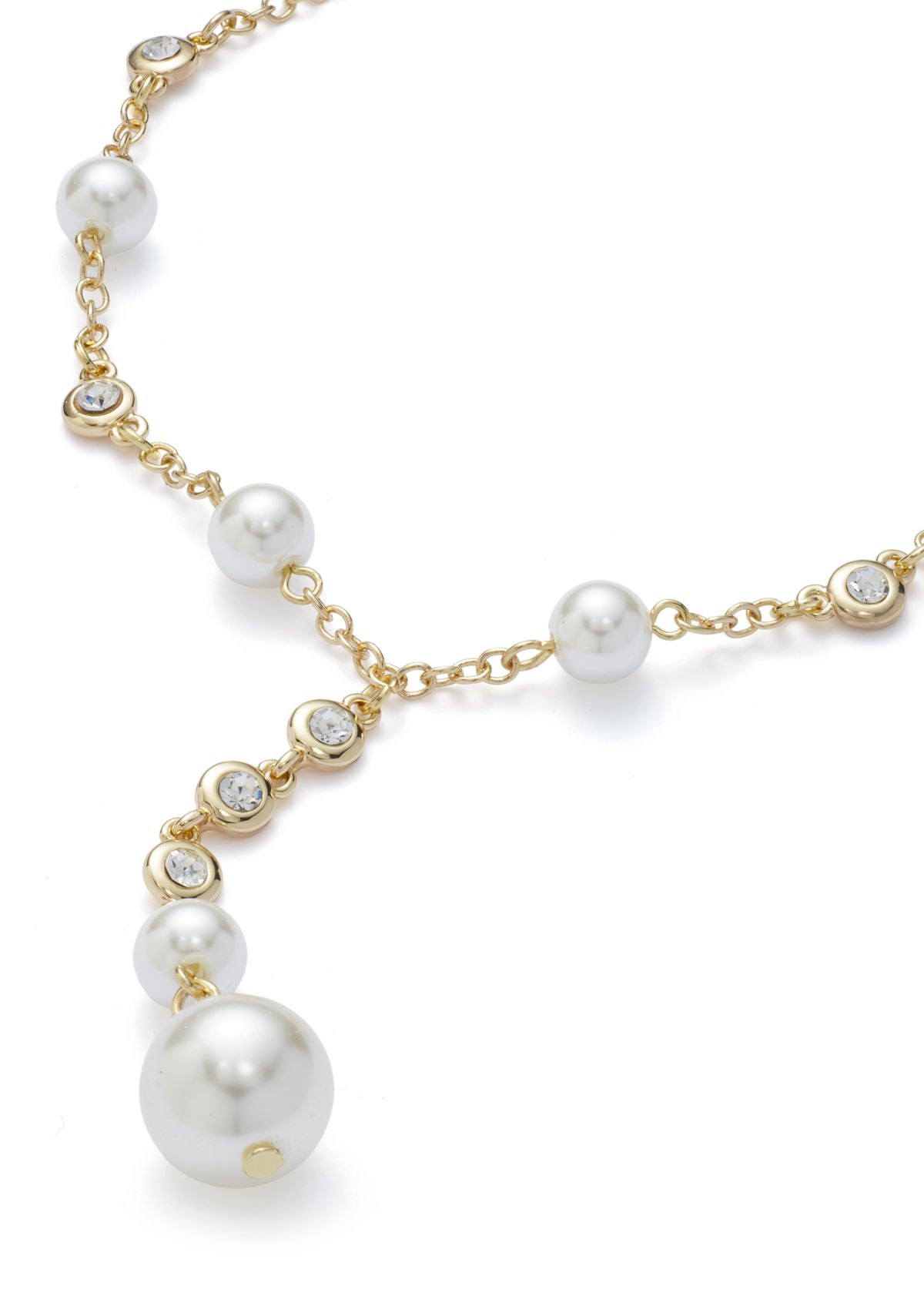 Gold Tone Pearl Bezel Y Necklace