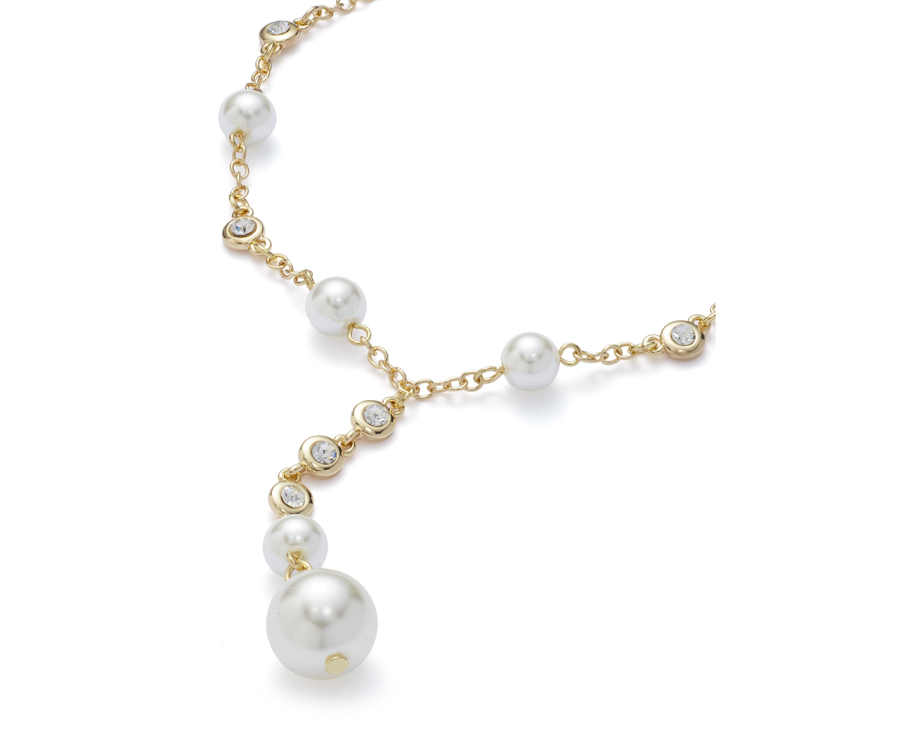Gold Tone Pearl Bezel Y Necklace