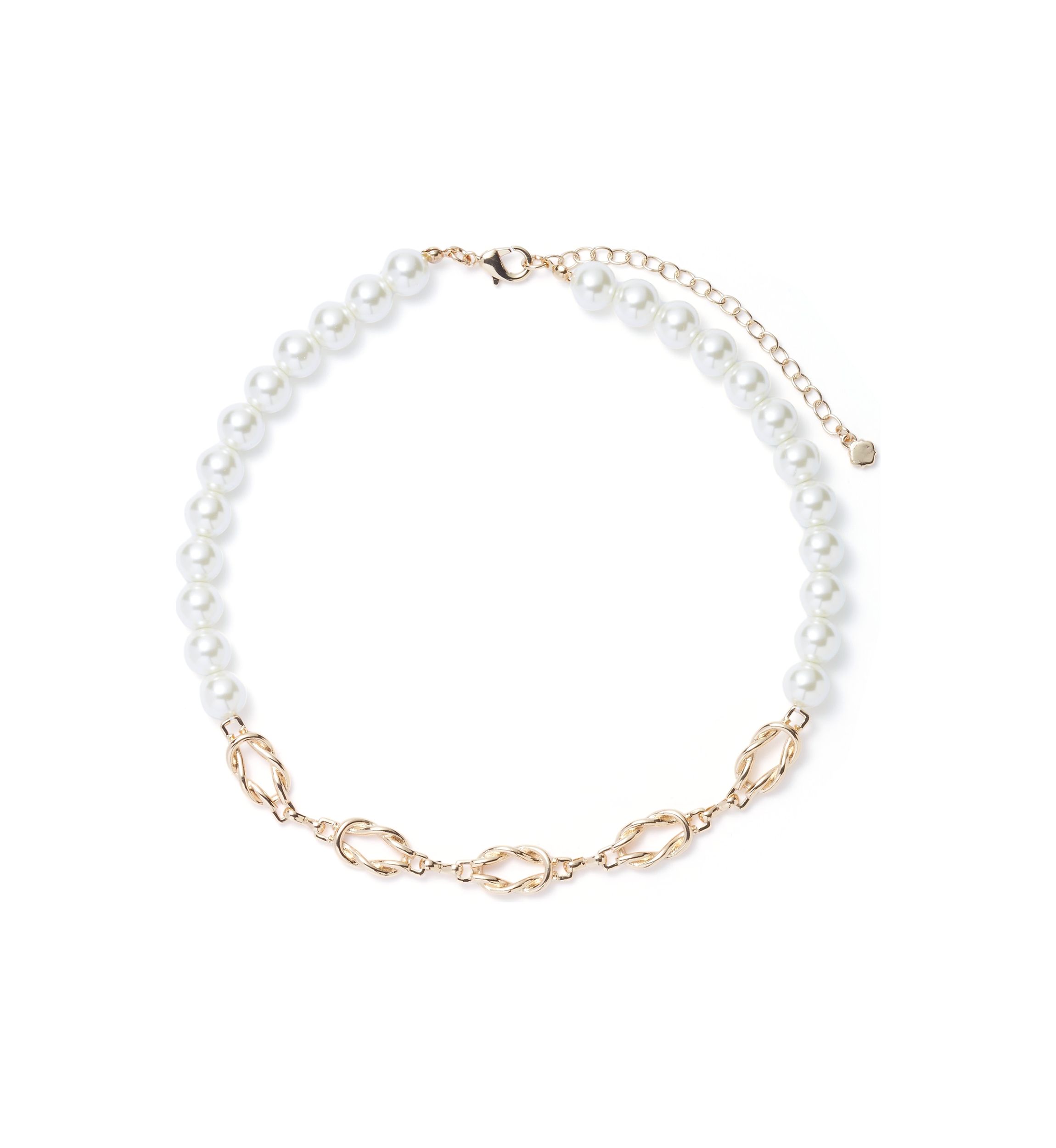 Gold Tone Pearl Twist Collar Necklace