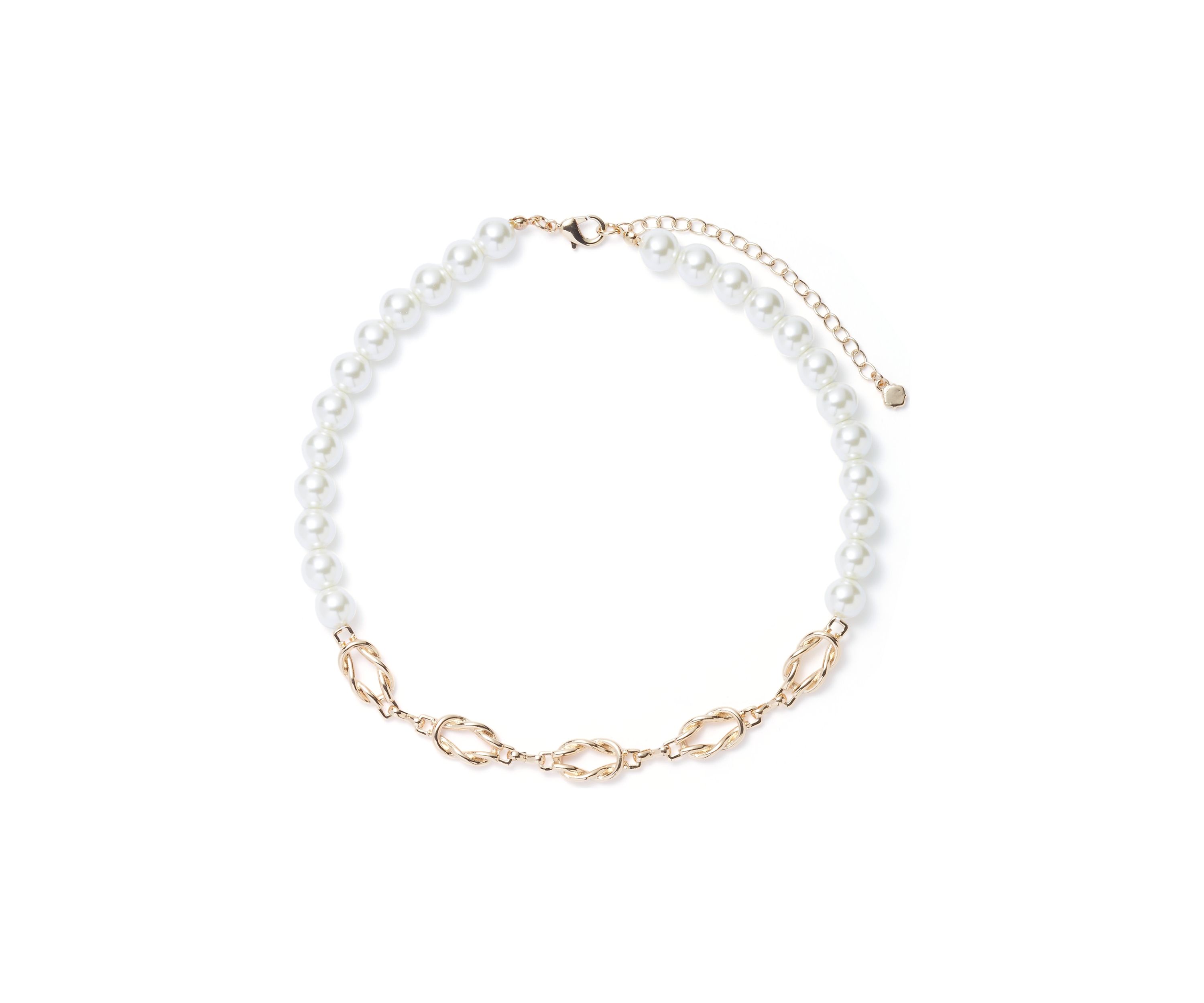 Gold Tone Pearl Twist Collar Necklace