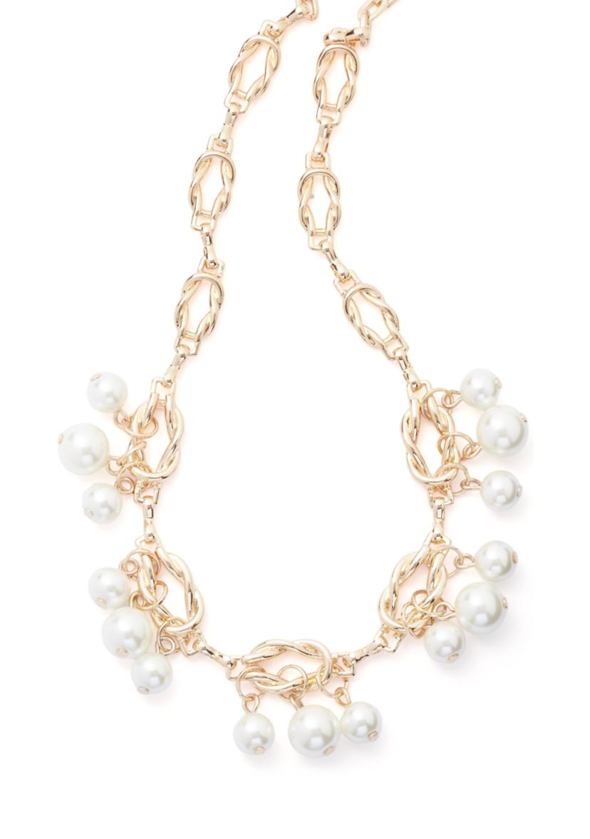 Gold Tone Pearl Shaky Pearl Frontal Necklace