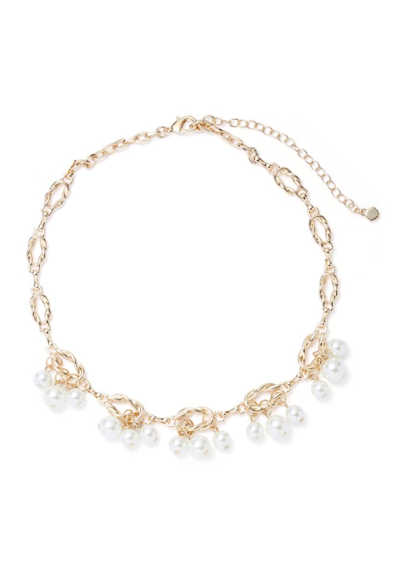 Gold Tone Pearl Shaky Pearl Frontal Necklace