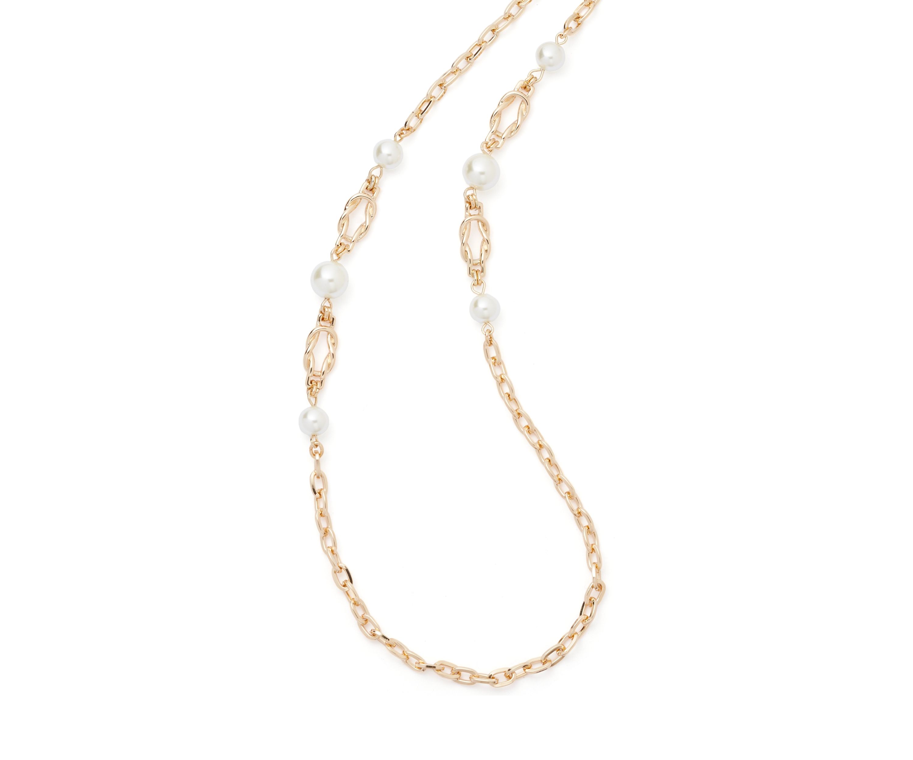 Gold Tone Pearl Link Strandage Necklace