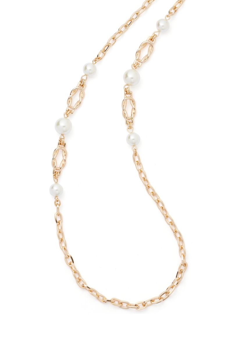 Gold Tone Pearl Link Strandage Necklace