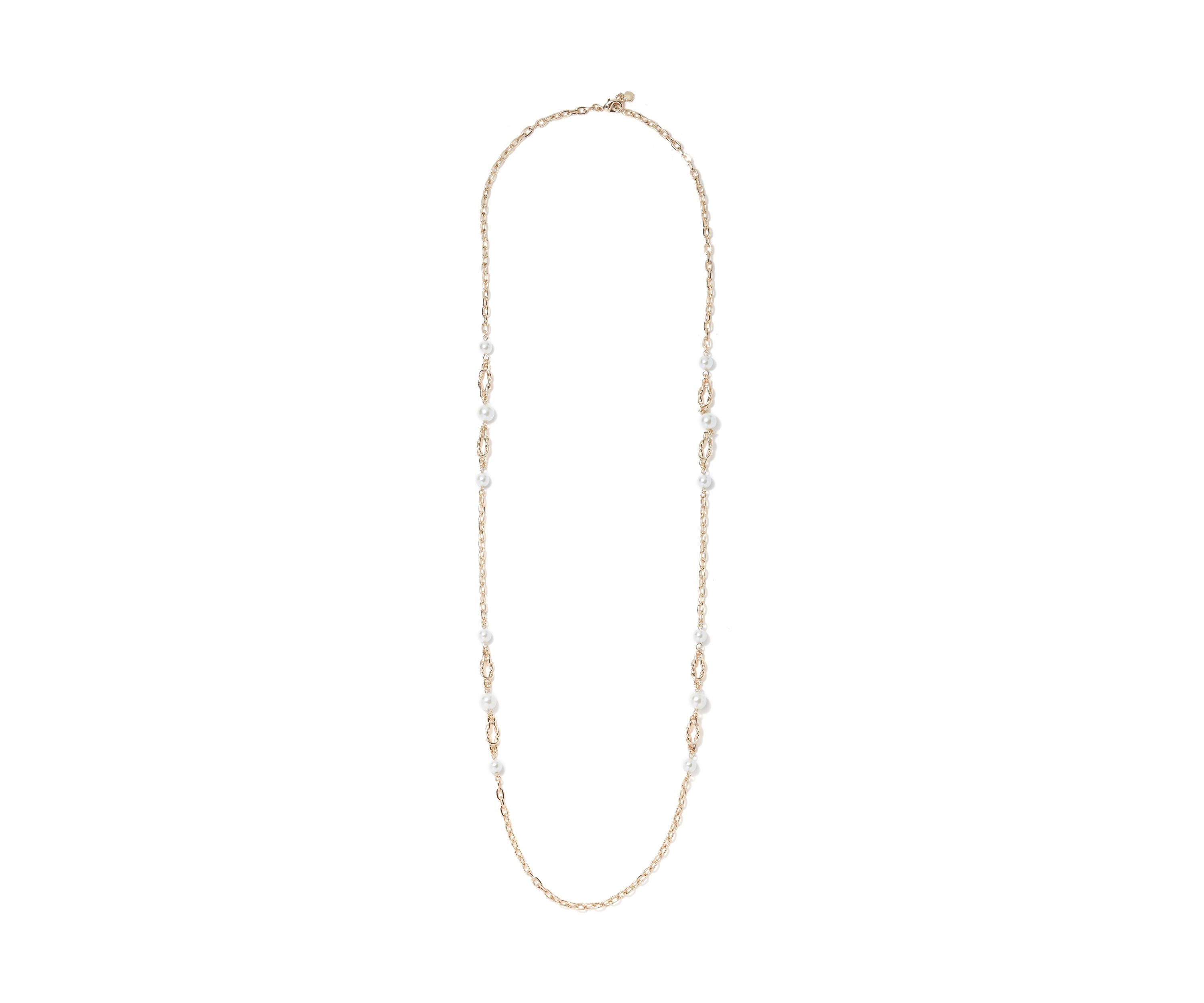 Gold Tone Pearl Link Strandage Necklace