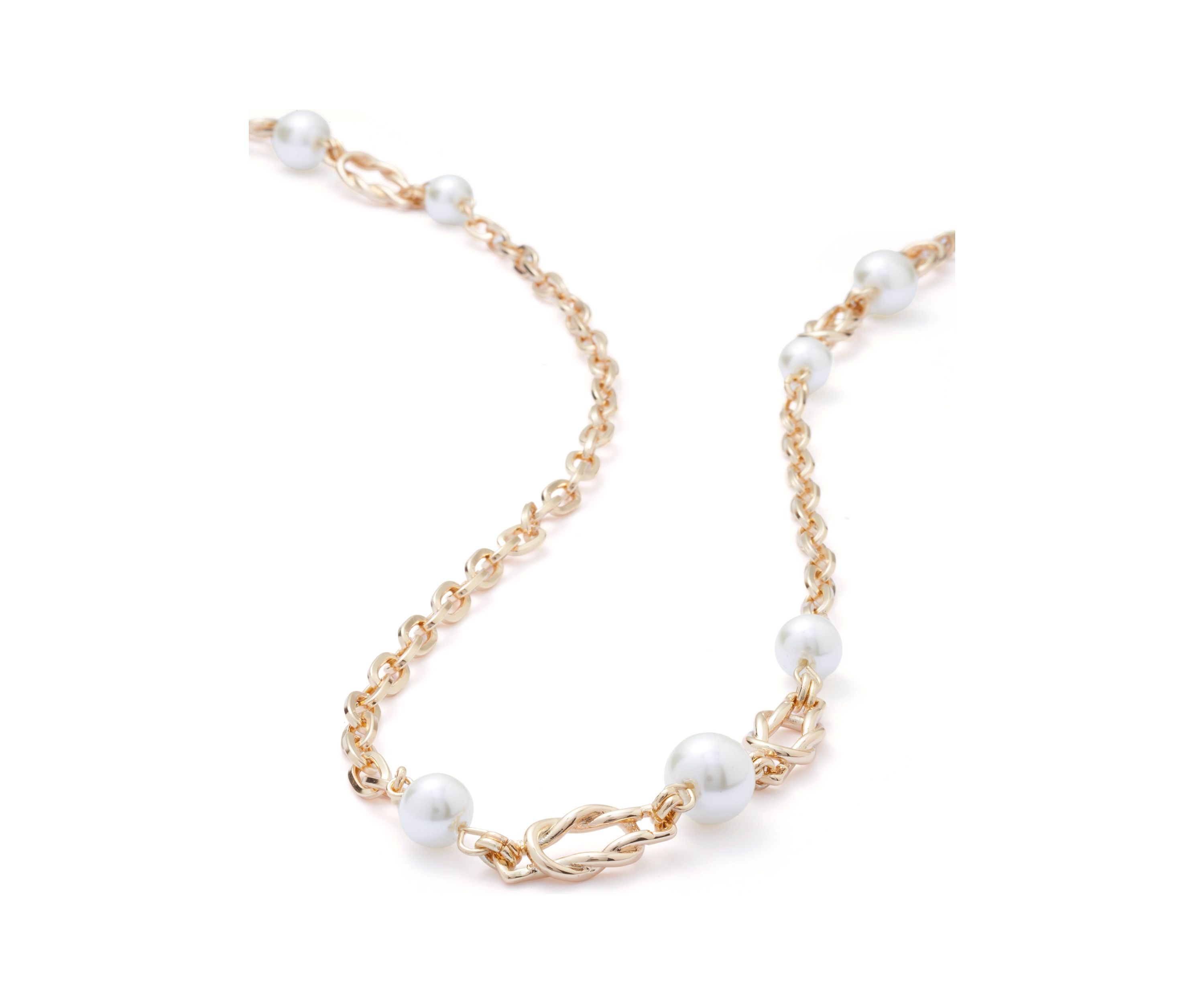 Gold Tone Pearl Link Strandage Necklace
