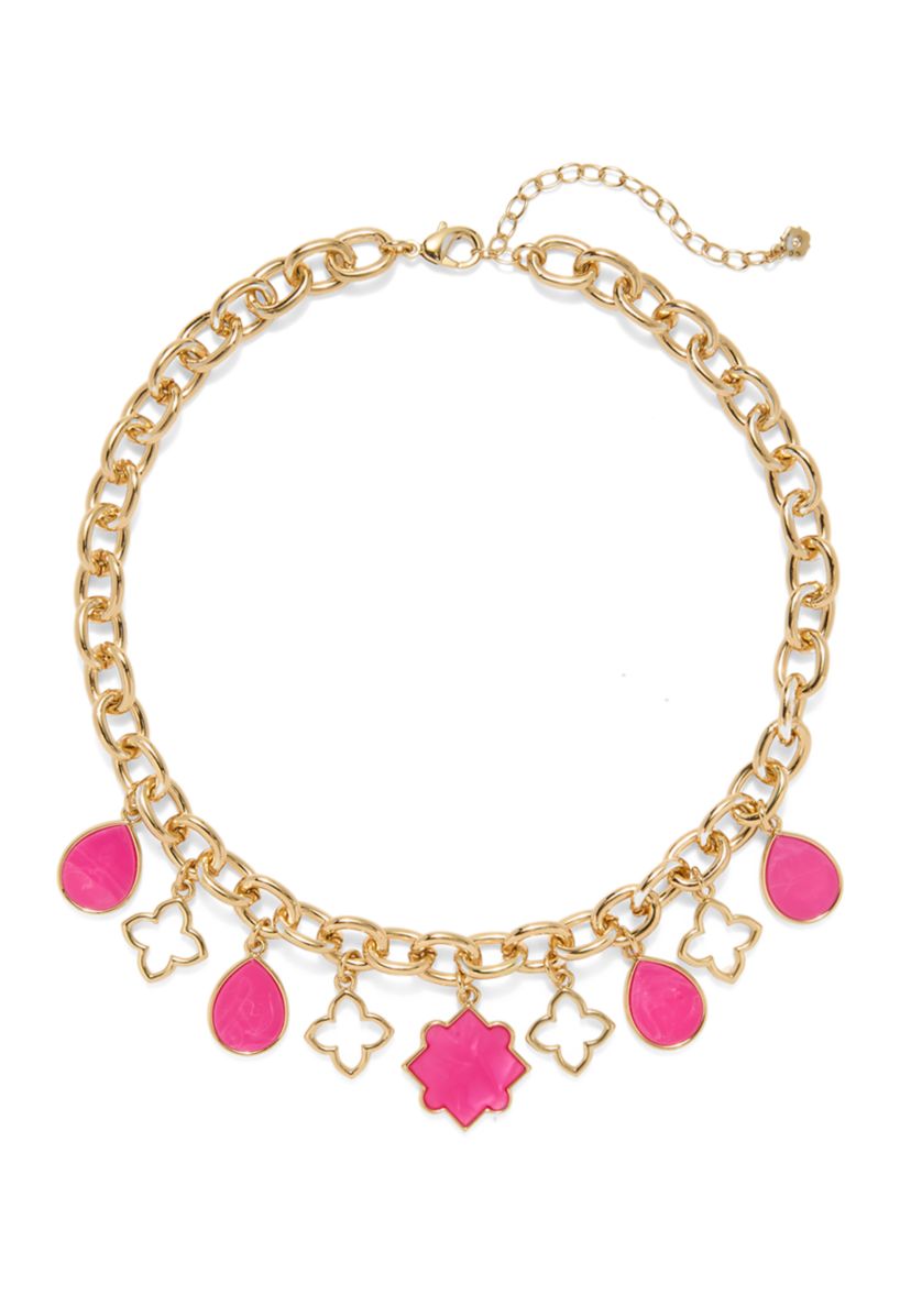 Gold Tone Shaky Charm Collar Necklace