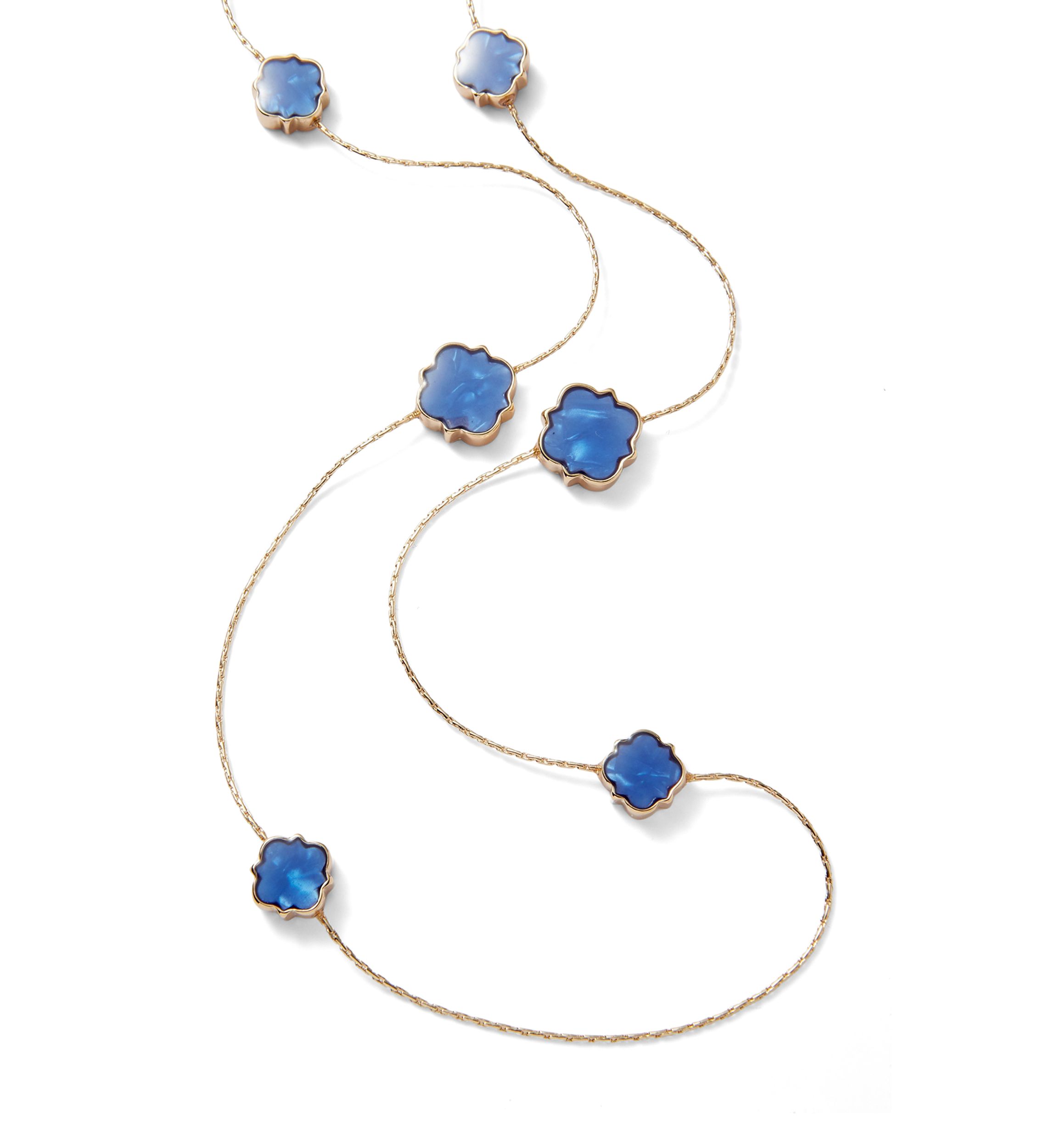 Gold Tone Quatrefoil Motif Long Necklace