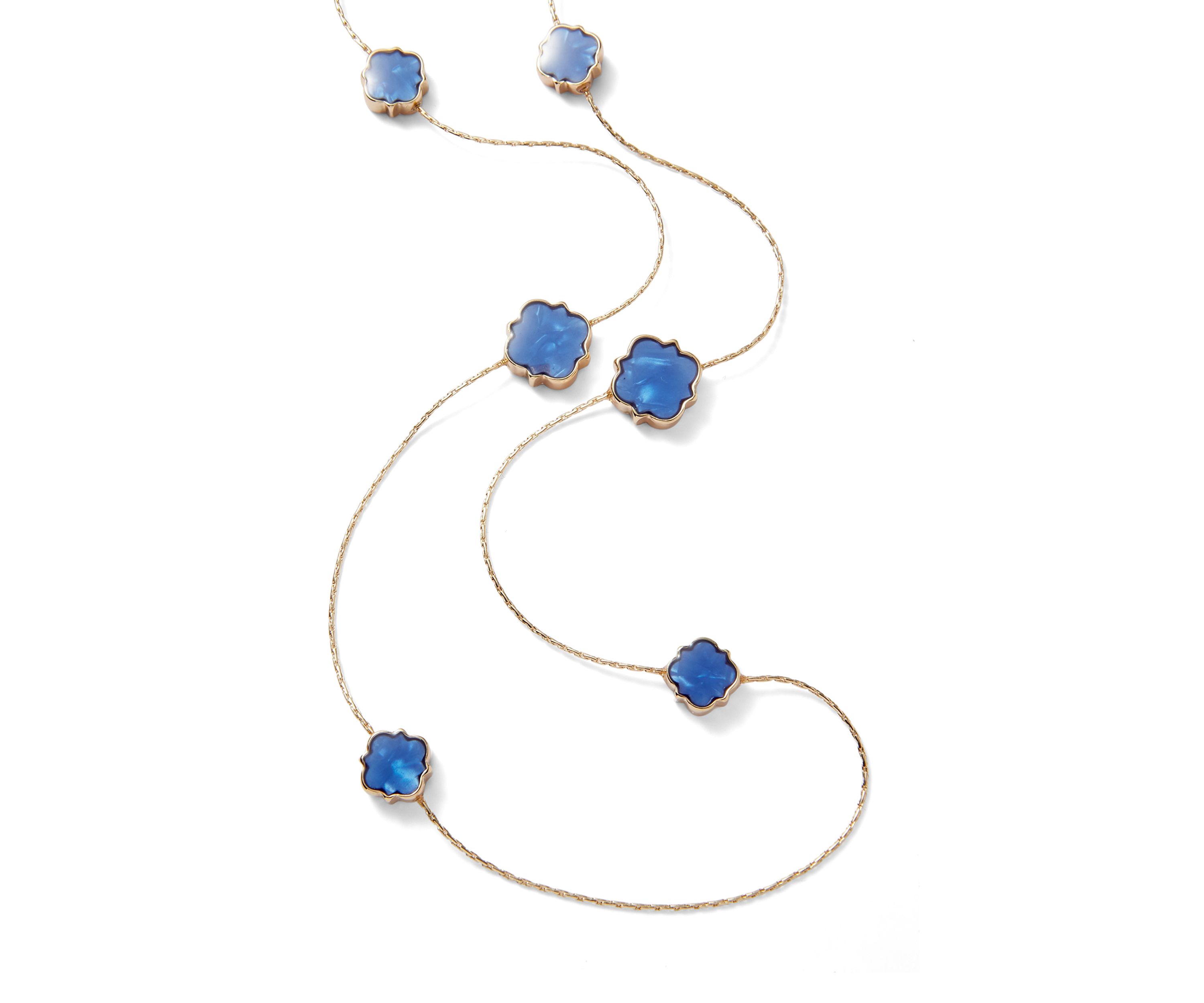 Gold Tone Quatrefoil Motif Long Necklace