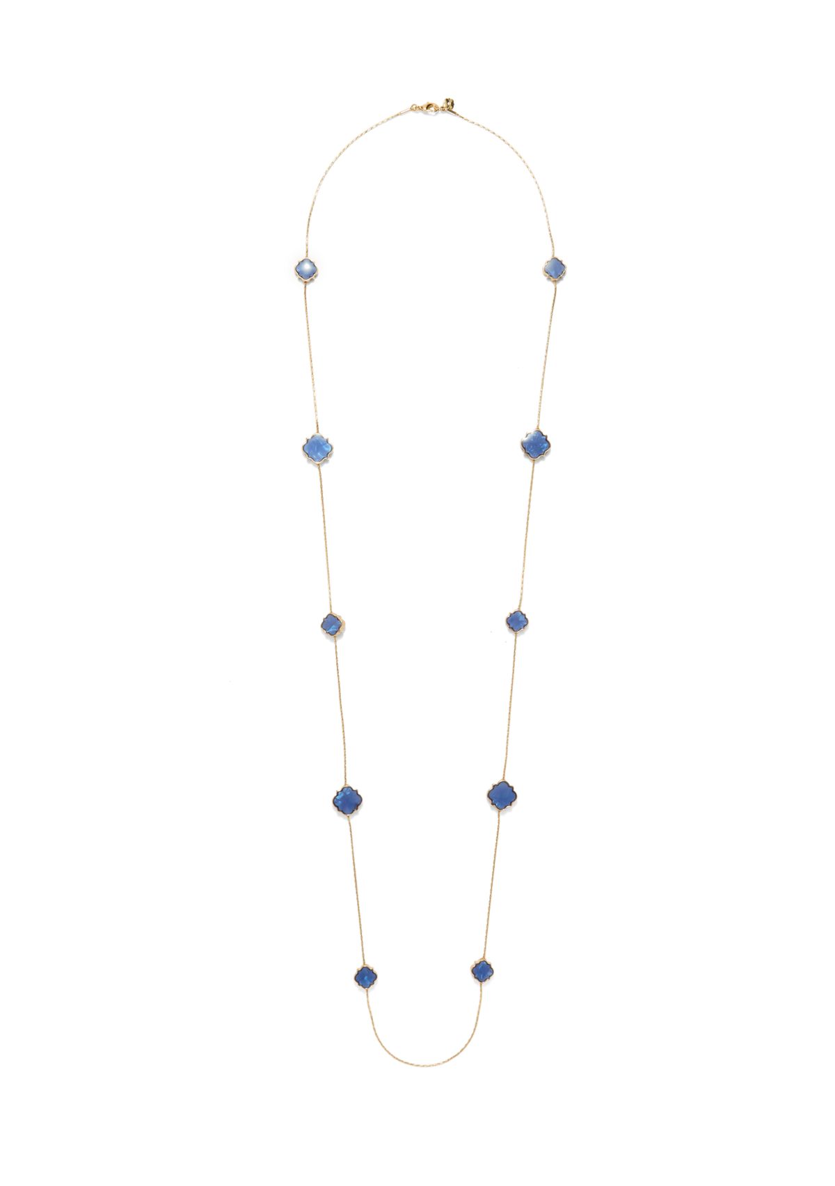 Gold Tone Quatrefoil Motif Long Necklace