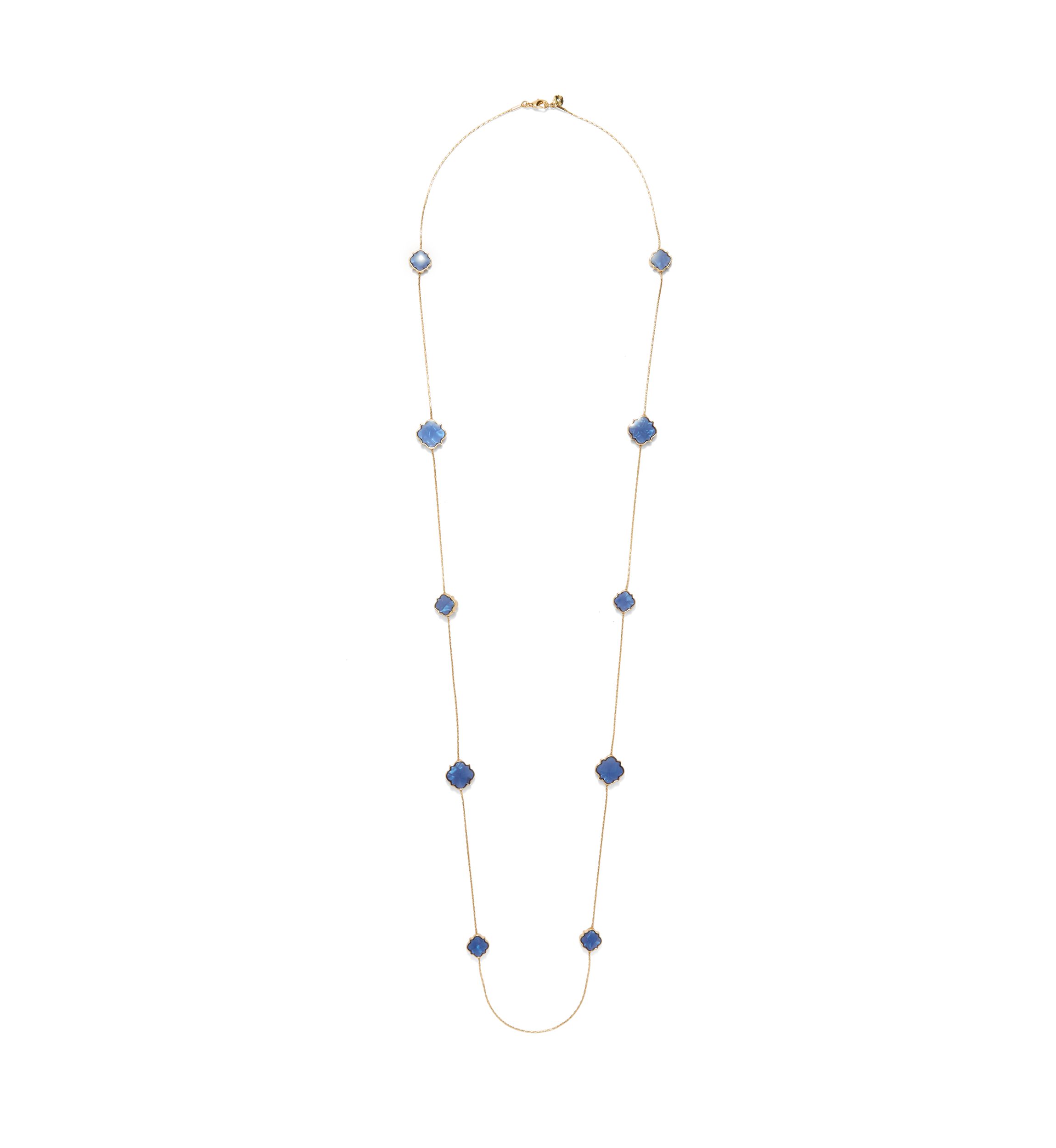 Gold Tone Quatrefoil Motif Long Necklace