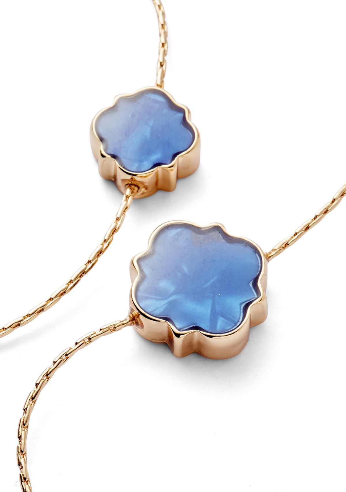 Gold Tone Quatrefoil Motif Long Necklace