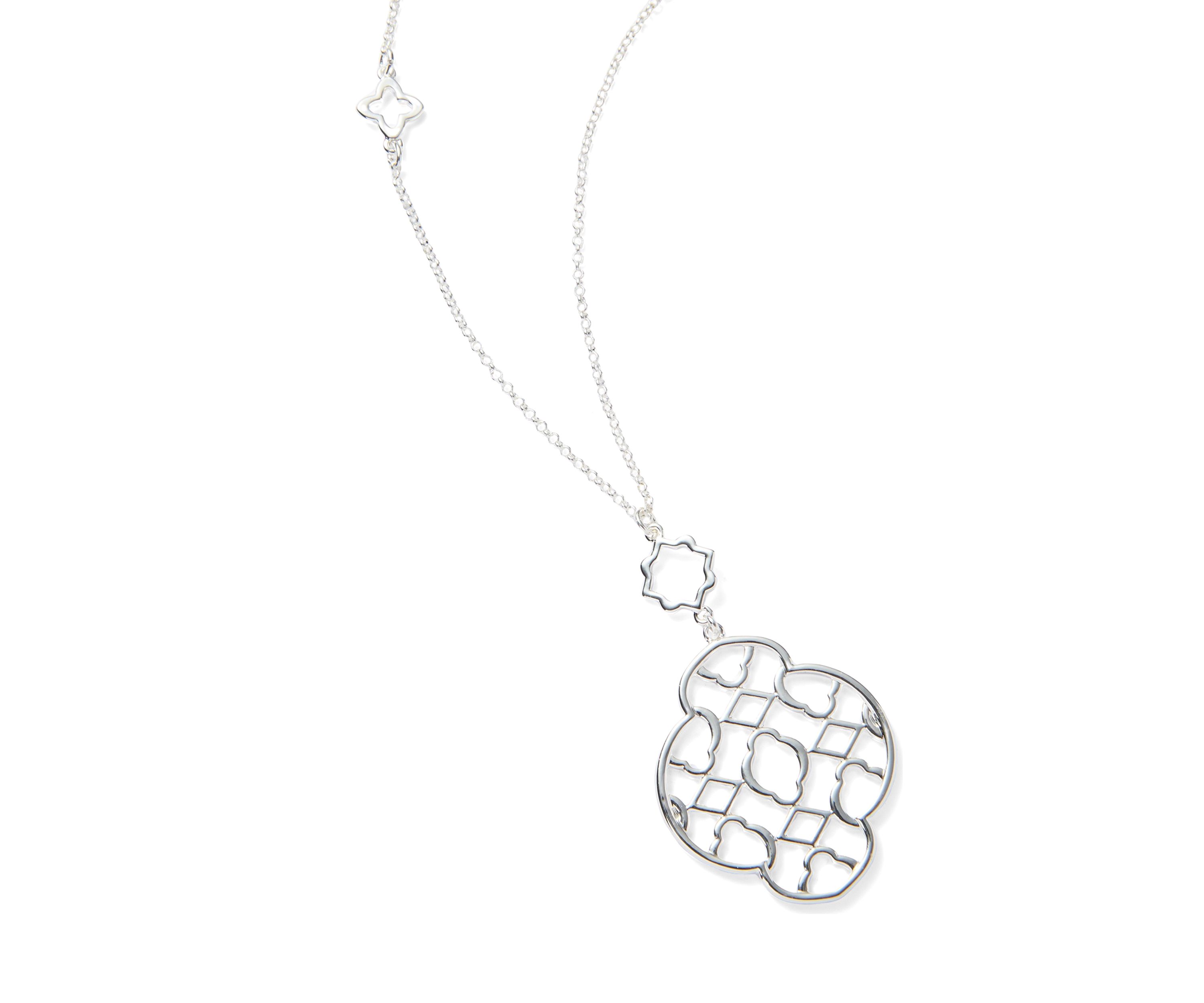 Silver Tone Open Station Pendant Strand Necklace