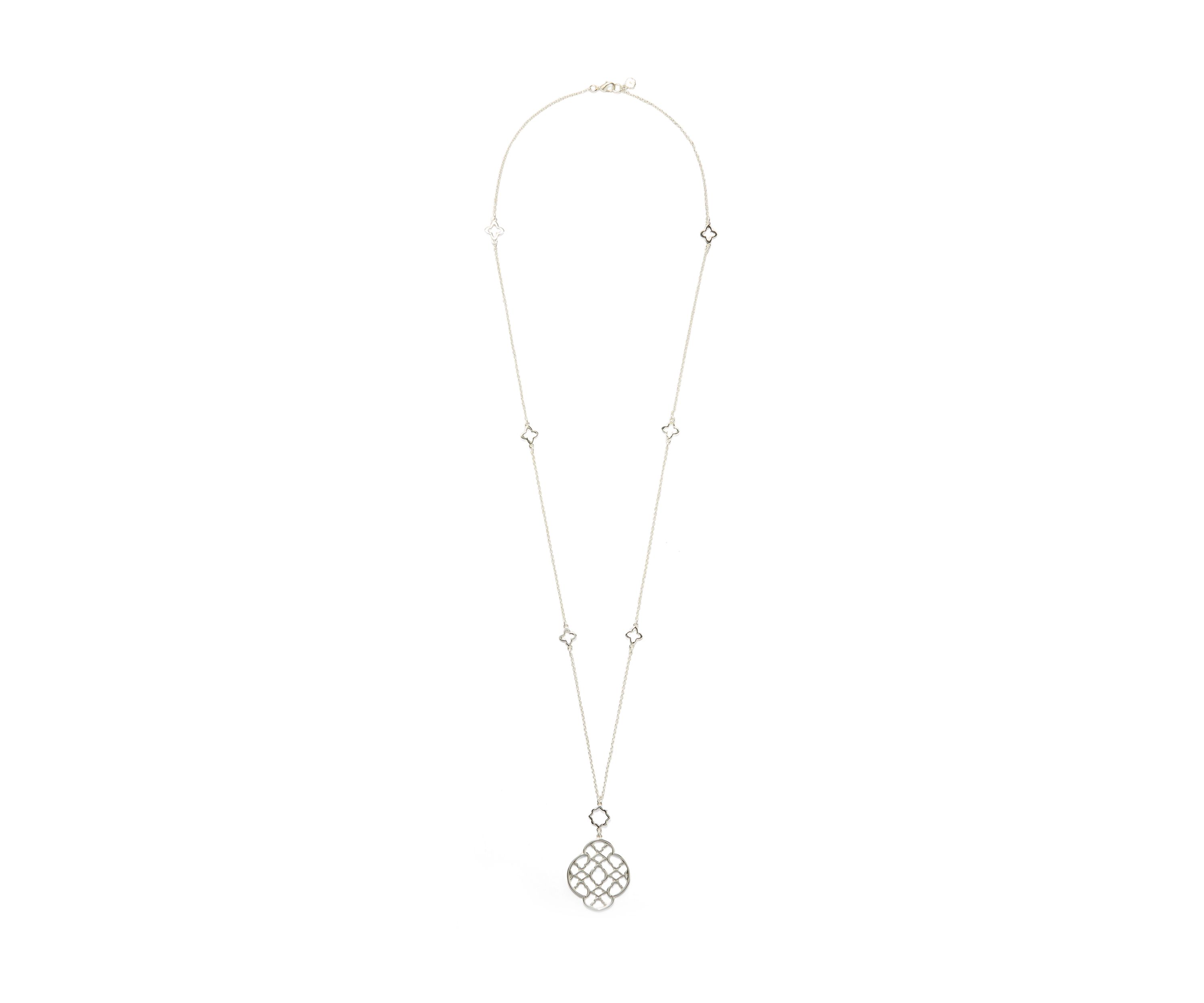 Silver Tone Open Station Pendant Strand Necklace